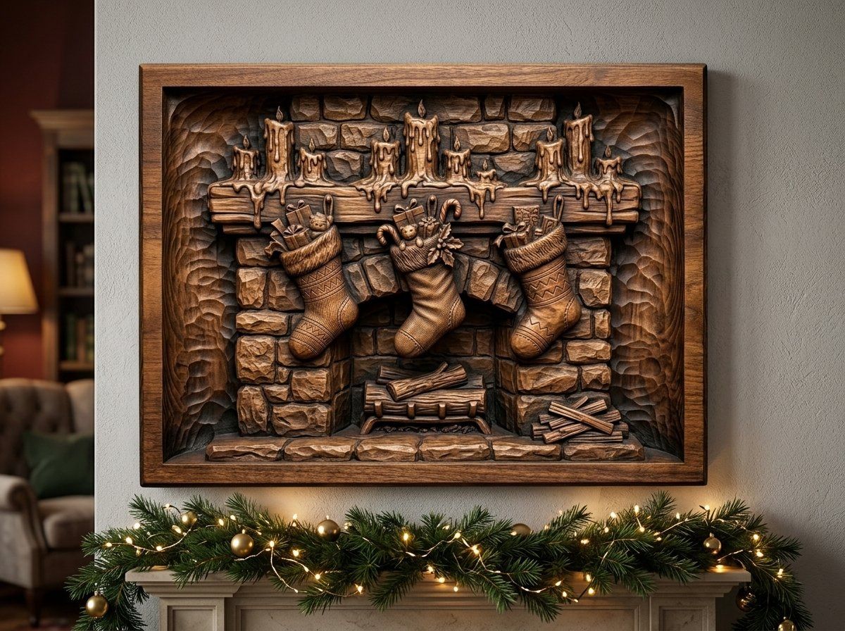 Christmas Fireplace Stockings CNC Relief STL bas-relief STL — view 13