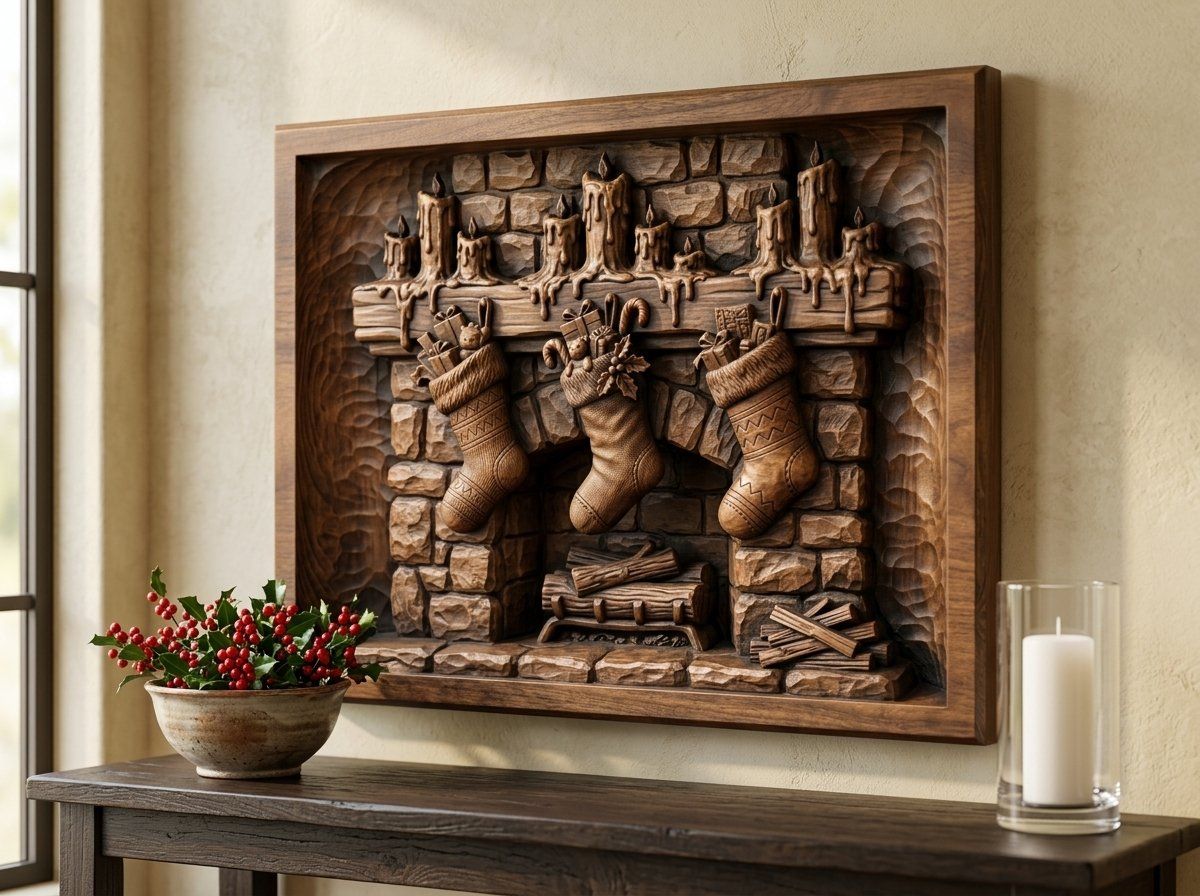 Christmas Fireplace Stockings CNC Relief STL bas-relief STL — view 14