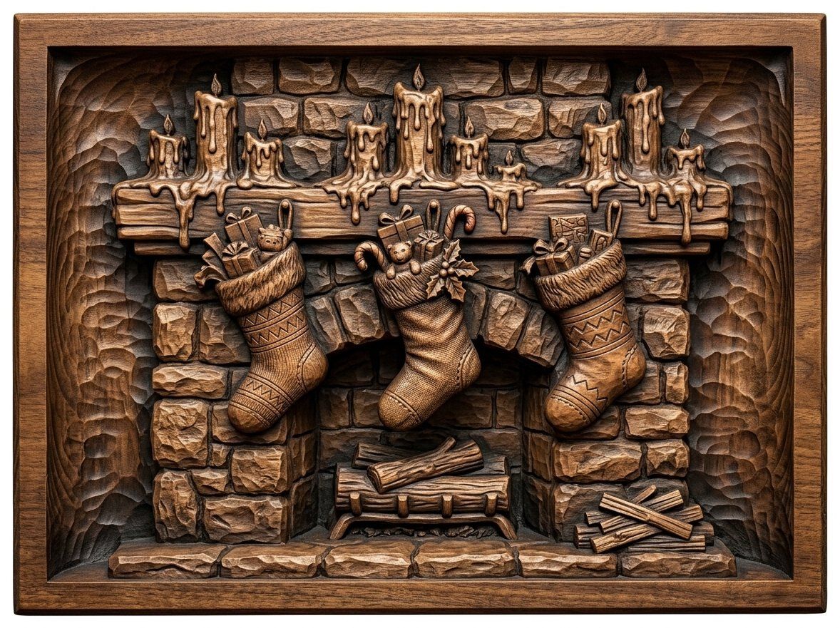 Christmas Fireplace Stockings CNC Relief STL bas-relief STL — view 4