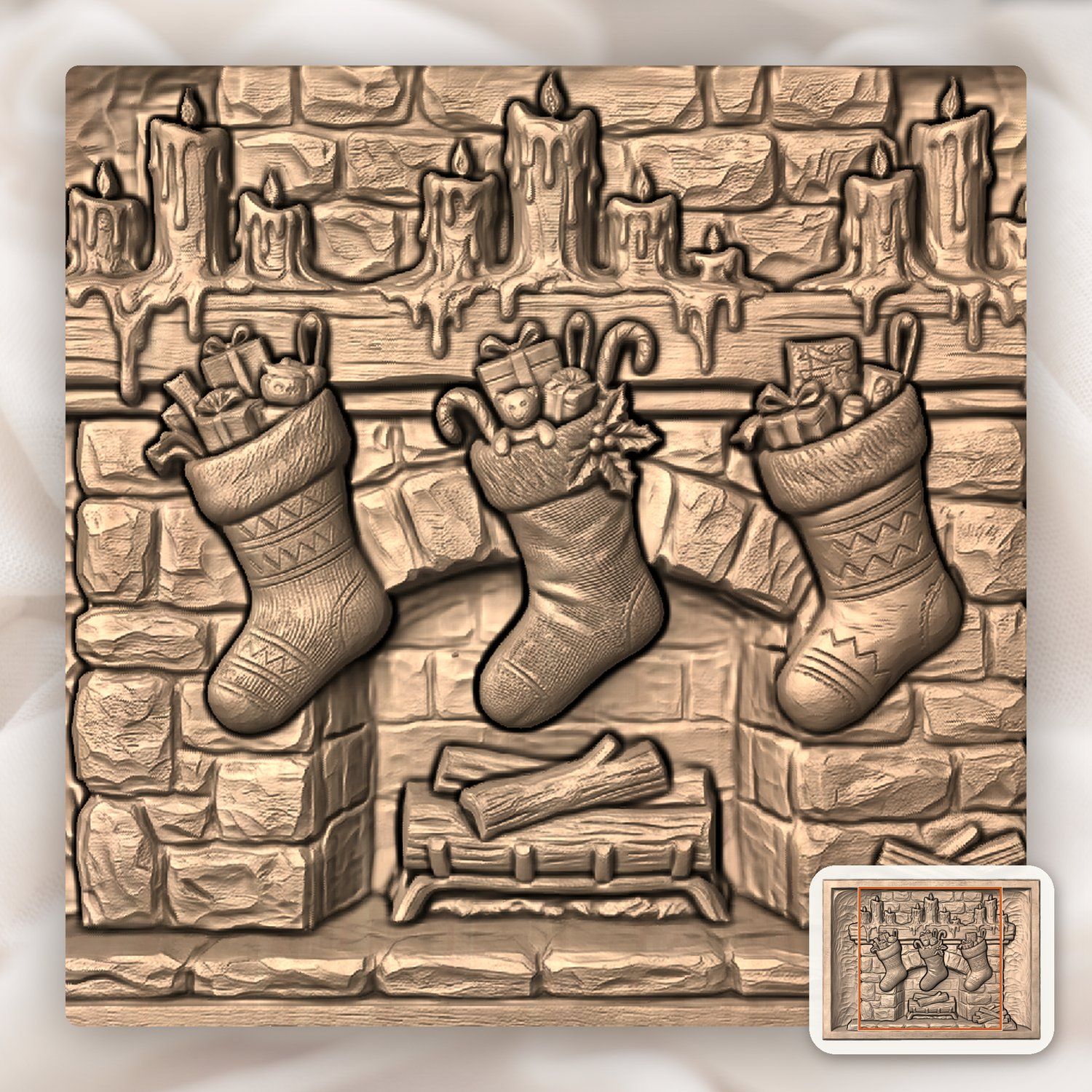 Christmas Fireplace Stockings CNC Relief STL bas-relief STL — view 7