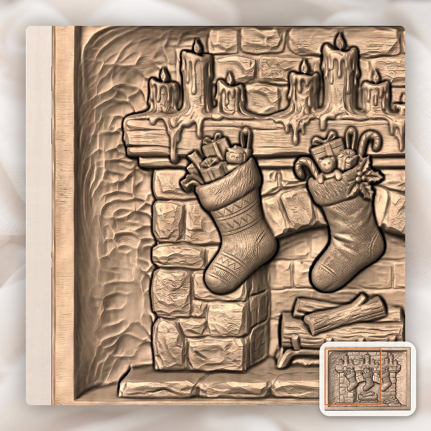 Christmas Fireplace Stockings CNC Relief STL bas-relief STL — view 8