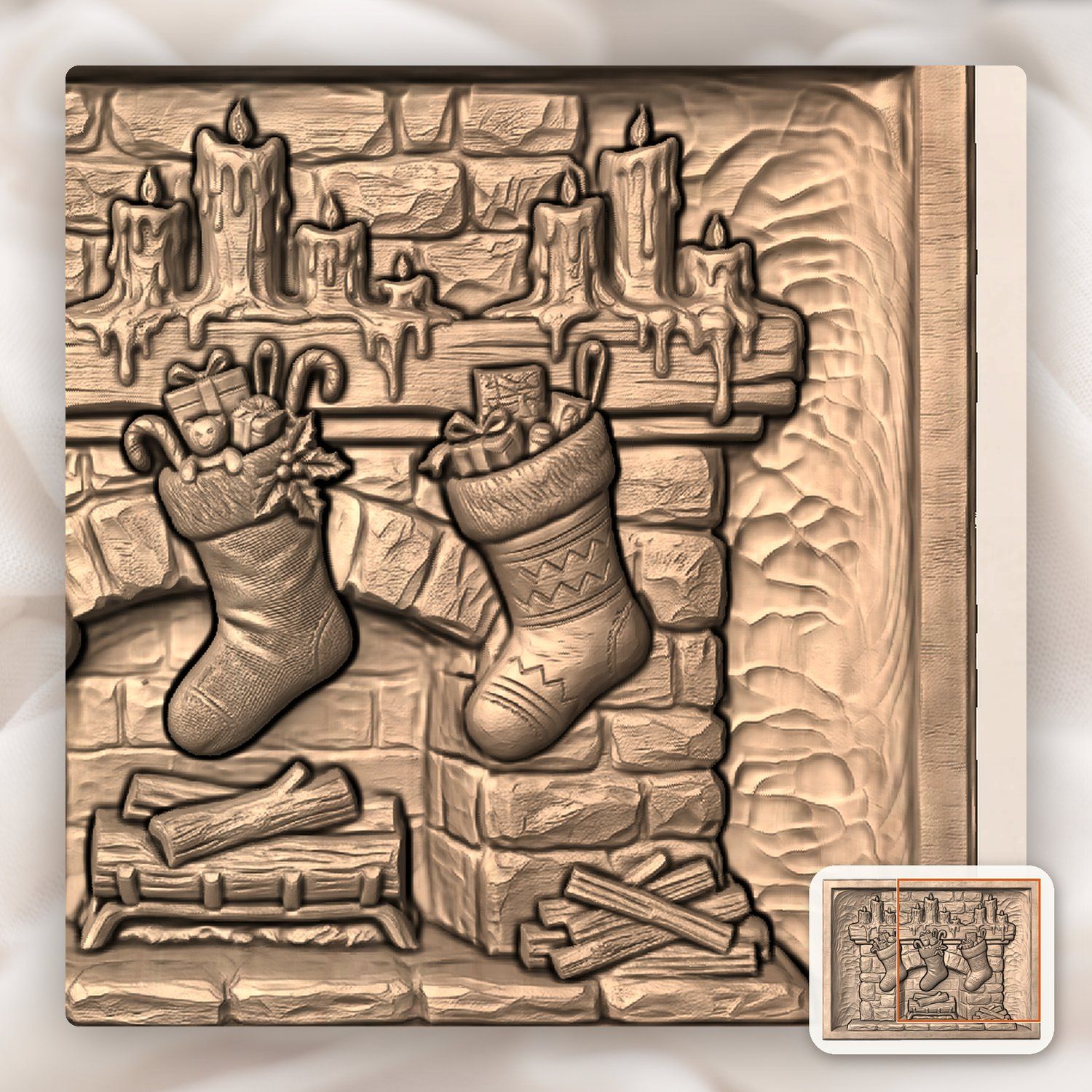 Christmas Fireplace Stockings CNC Relief STL bas-relief STL — view 9
