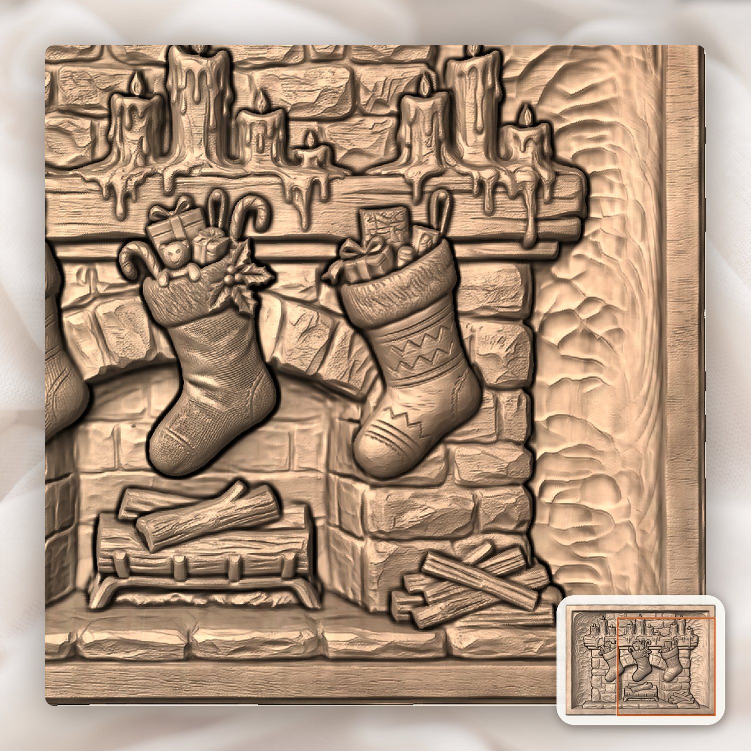 Christmas Fireplace Stockings CNC Relief STL bas-relief STL — view 10