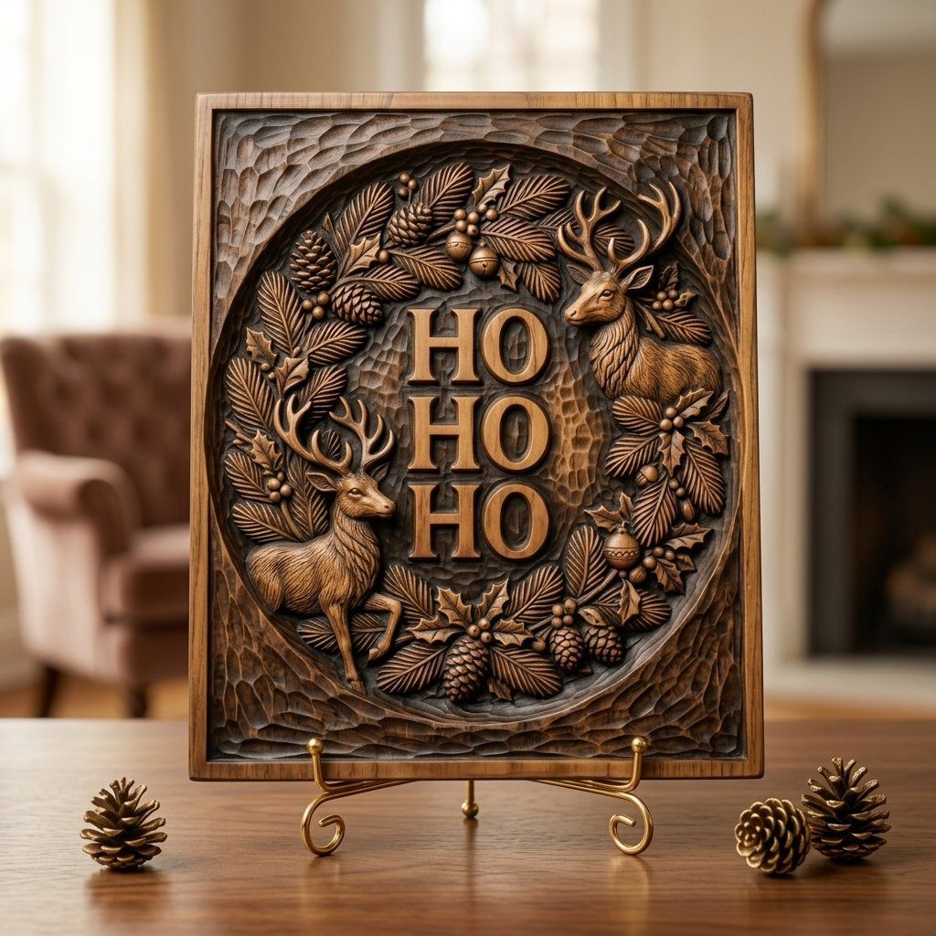 Christmas Ho Ho Ho Reindeer CNC Relief STL bas-relief STL — view 3