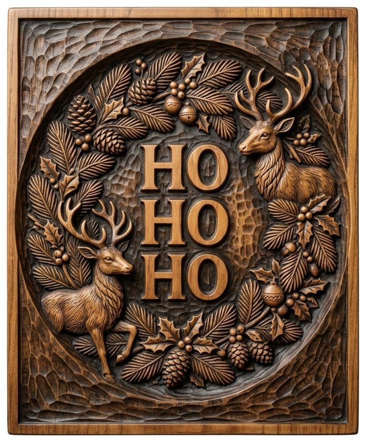 Christmas Ho Ho Ho Reindeer CNC Relief STL bas-relief STL — view 10