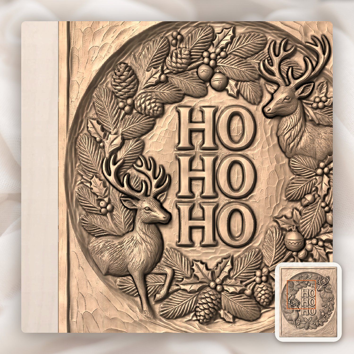Christmas Ho Ho Ho Reindeer CNC Relief STL bas-relief STL — view 6