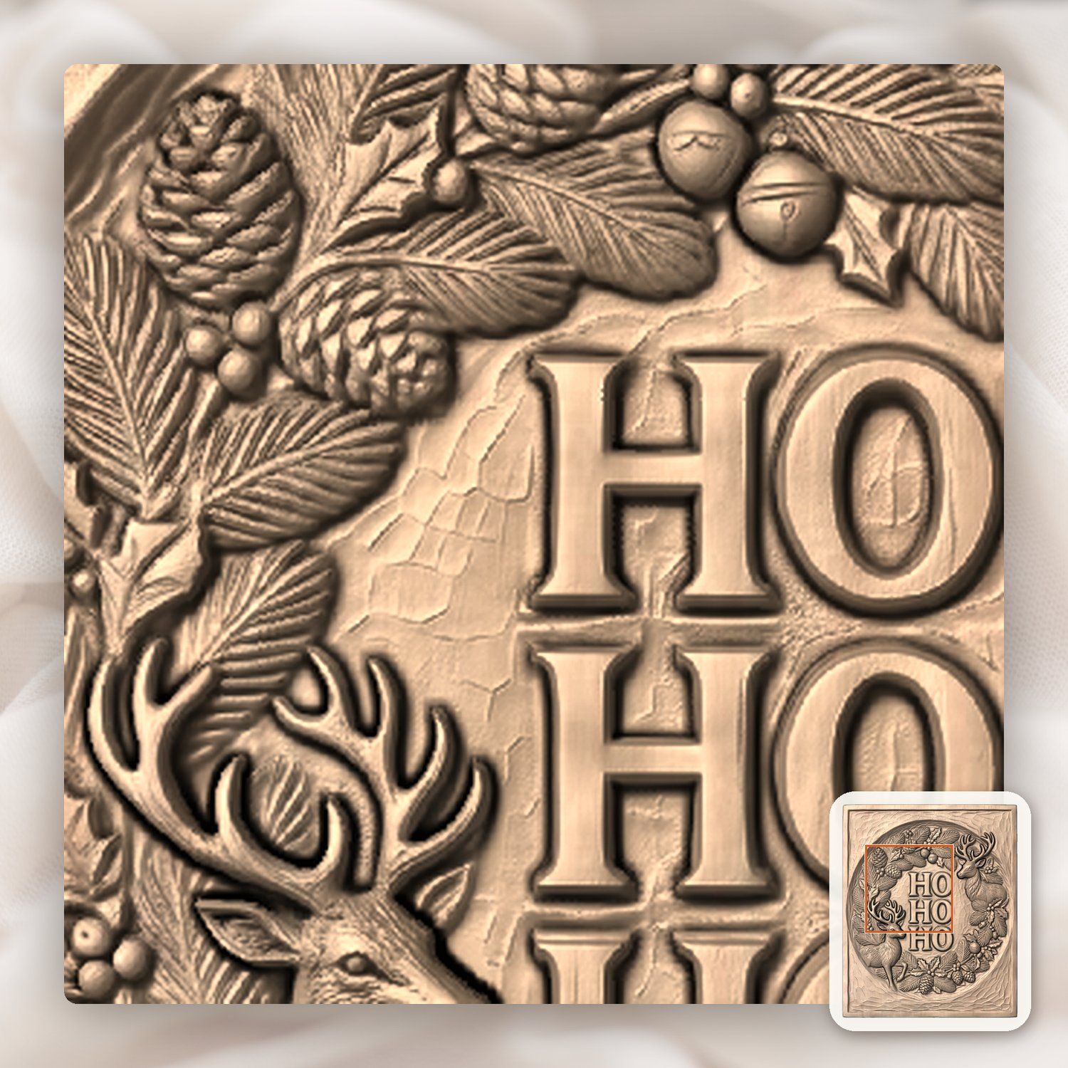 Christmas Ho Ho Ho Reindeer CNC Relief STL bas-relief STL — view 7