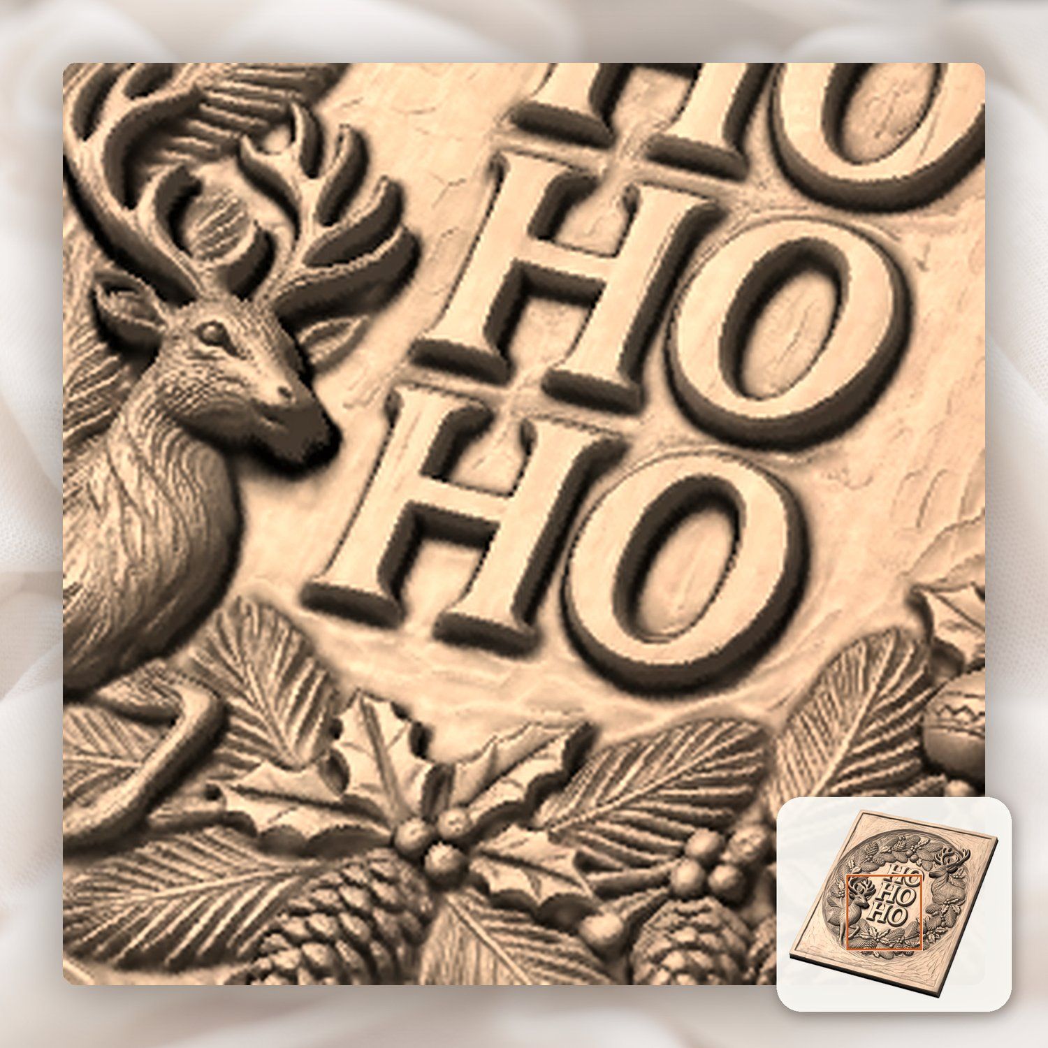 Christmas Ho Ho Ho Reindeer CNC Relief STL bas-relief STL — view 9