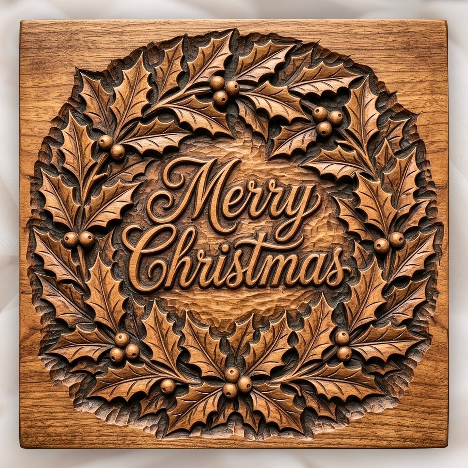 Christmas Holly Wreath CNC Relief STL bas-relief STL design