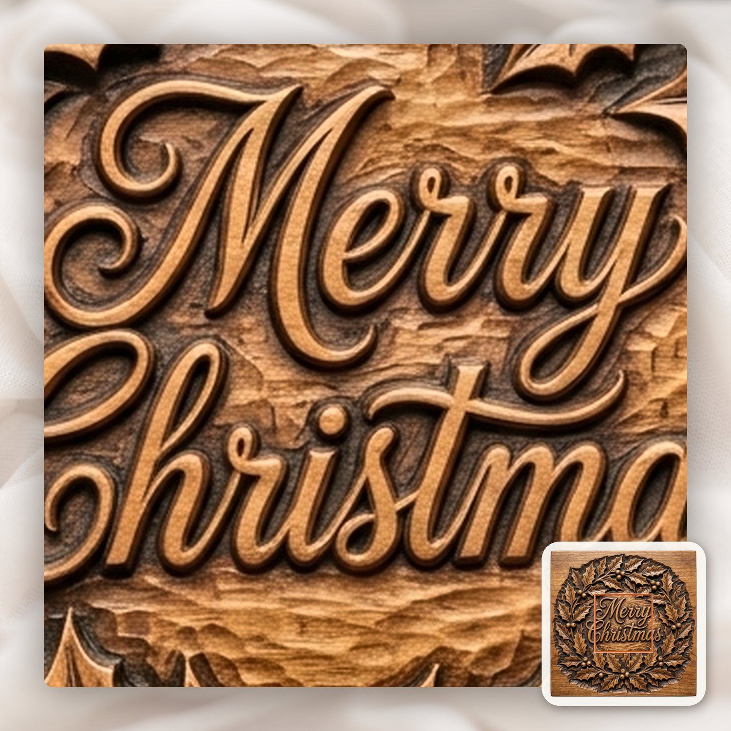 Christmas Holly Wreath CNC Relief STL bas-relief STL — view 12