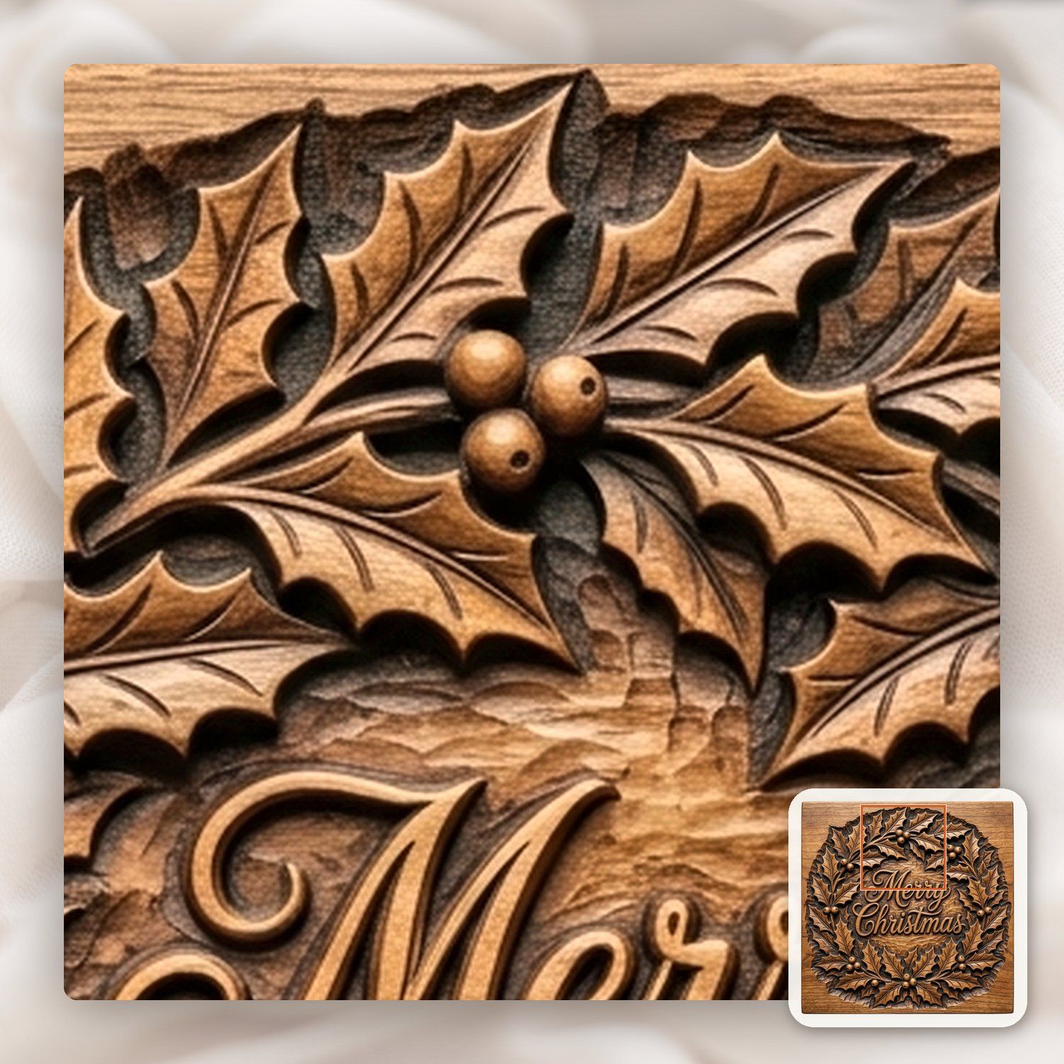 Christmas Holly Wreath CNC Relief STL bas-relief STL — view 13