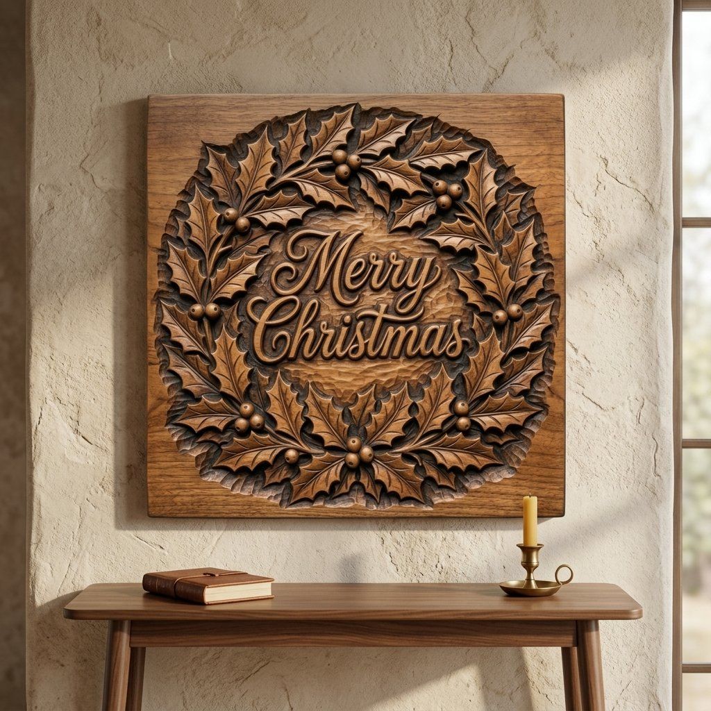 Christmas Holly Wreath CNC Relief STL bas-relief STL — view 14