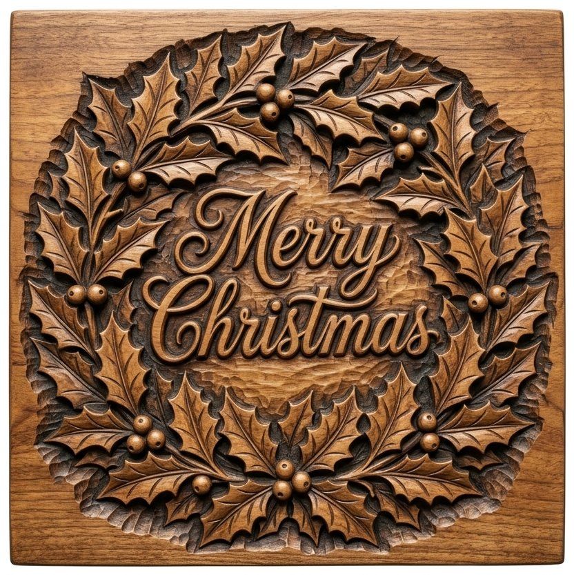 Christmas Holly Wreath CNC Relief STL bas-relief STL — view 11