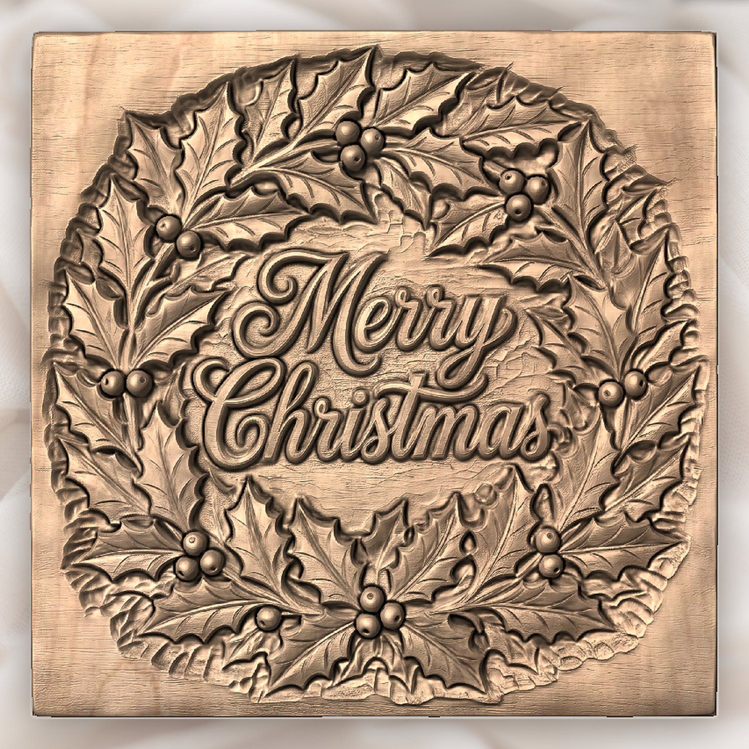 Christmas Holly Wreath CNC Relief STL bas-relief STL — view 4