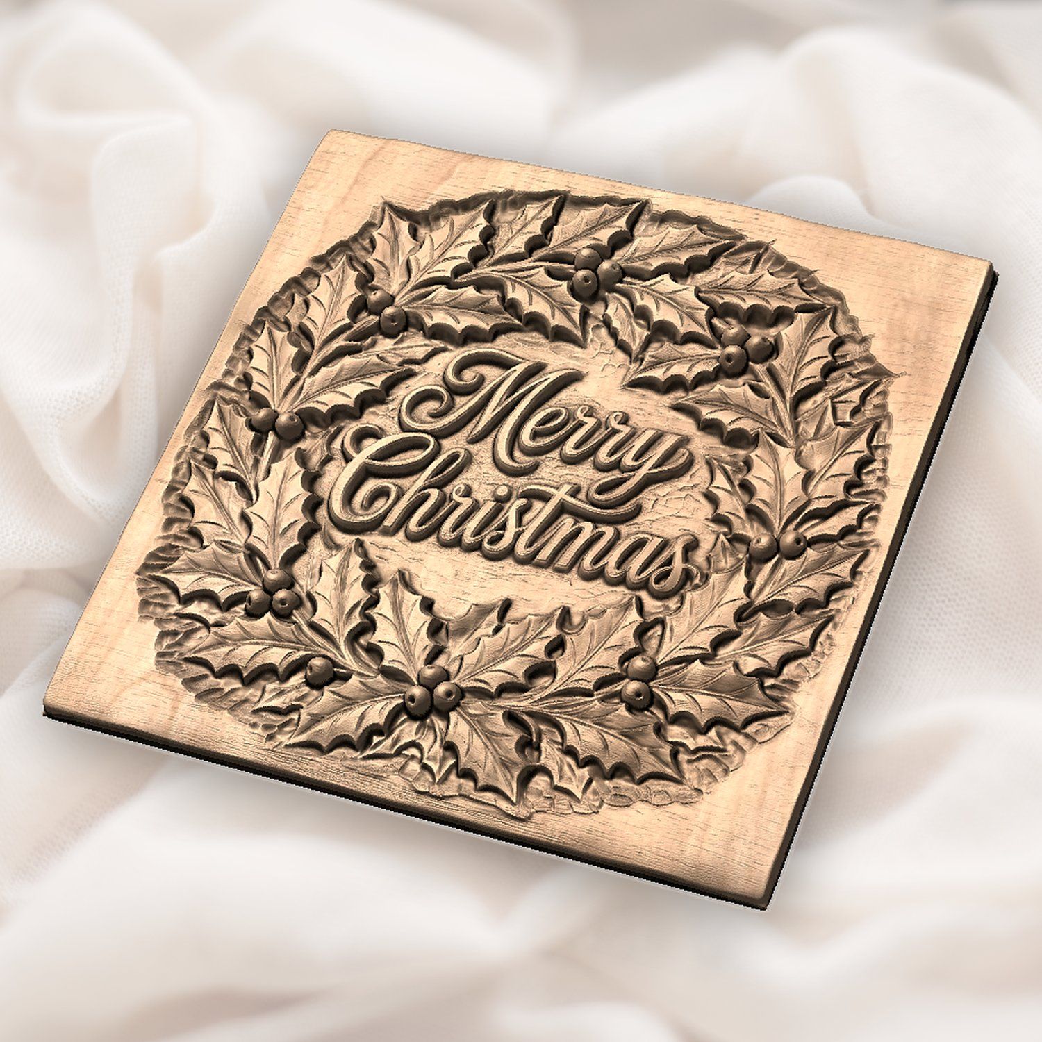 Christmas Holly Wreath CNC Relief STL bas-relief STL — view 5