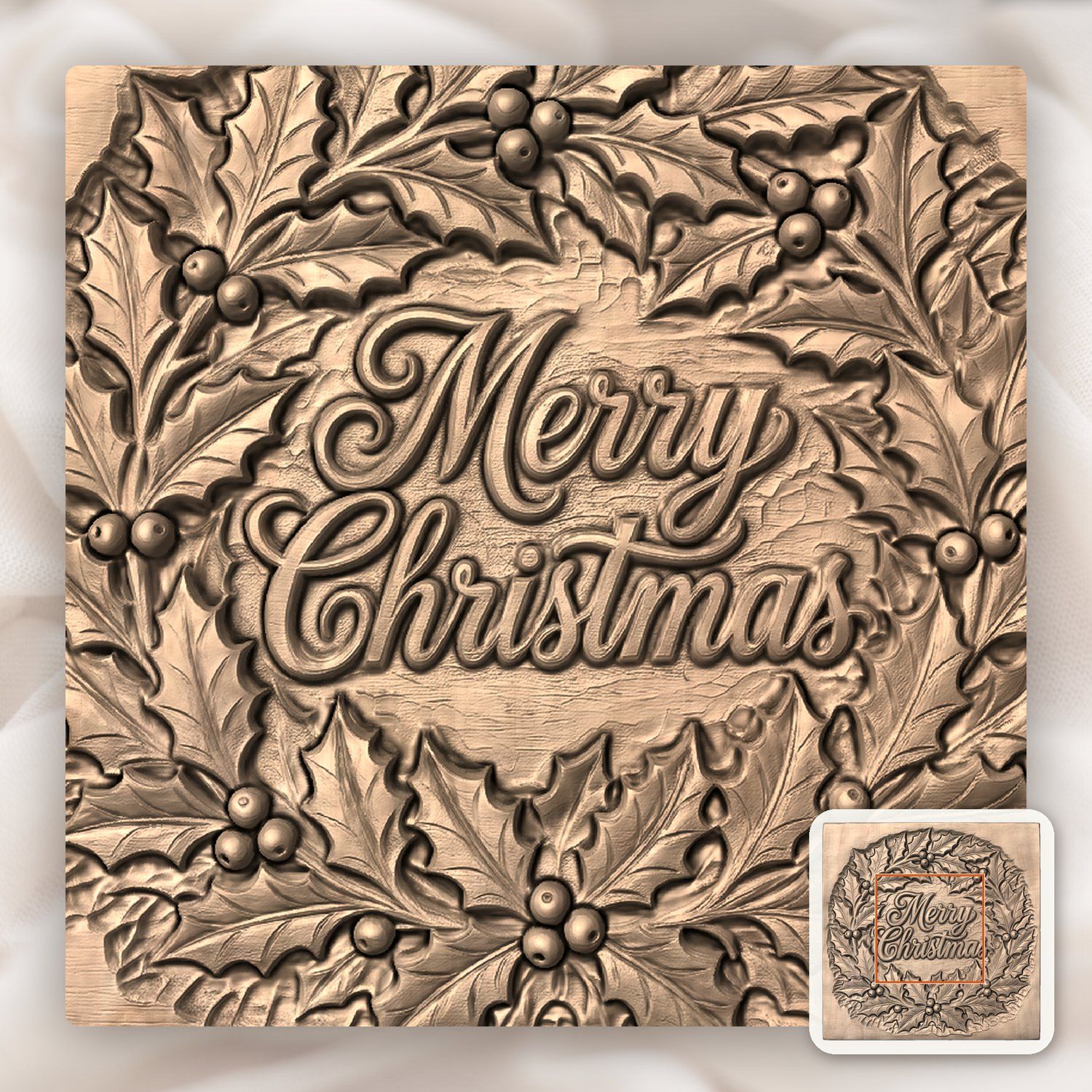 Christmas Holly Wreath CNC Relief STL bas-relief STL — view 6