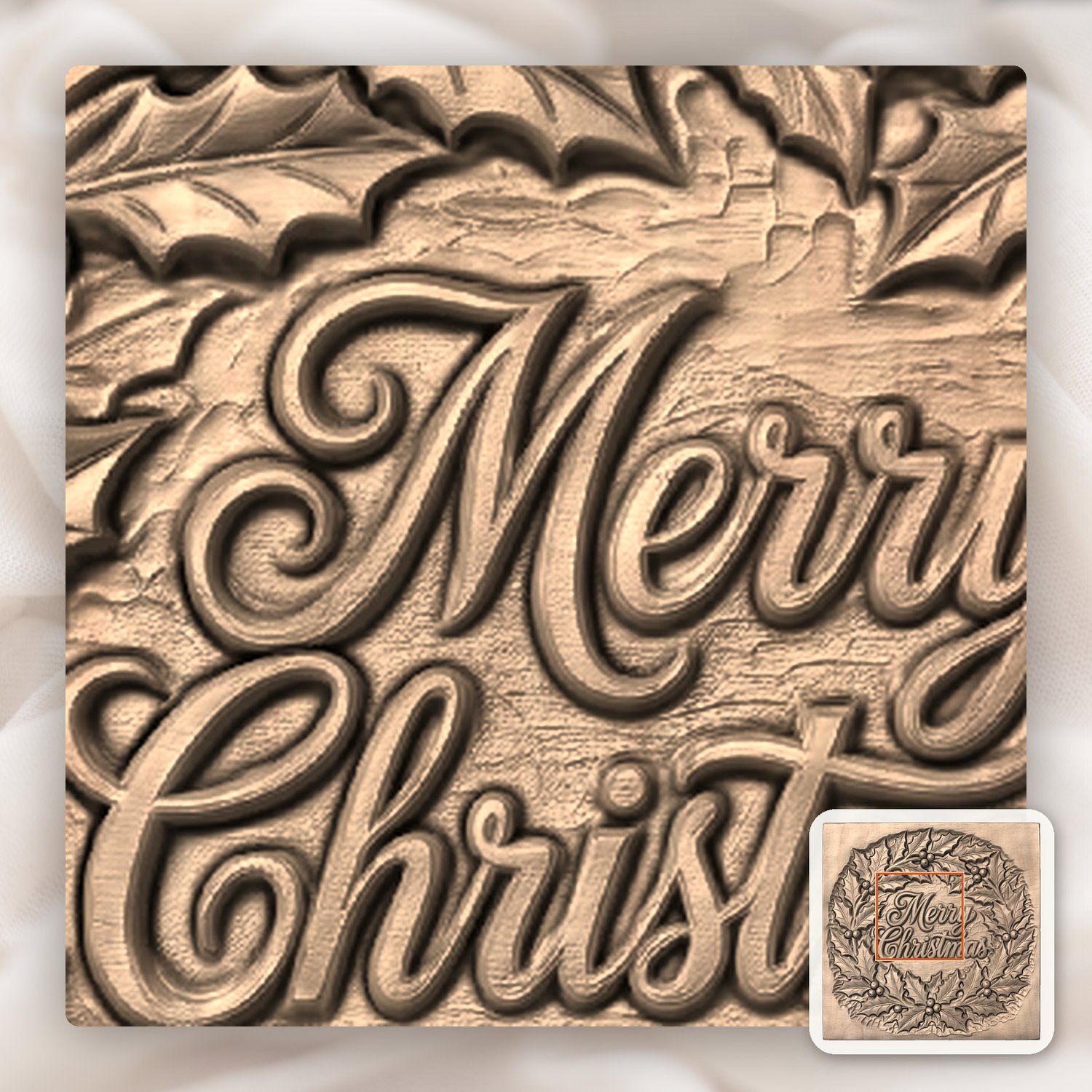 Christmas Holly Wreath CNC Relief STL bas-relief STL — view 7