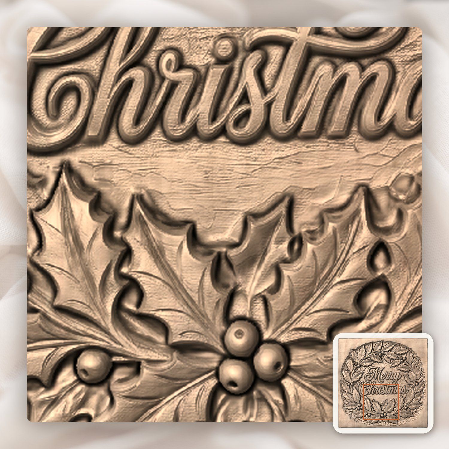 Christmas Holly Wreath CNC Relief STL bas-relief STL — view 8