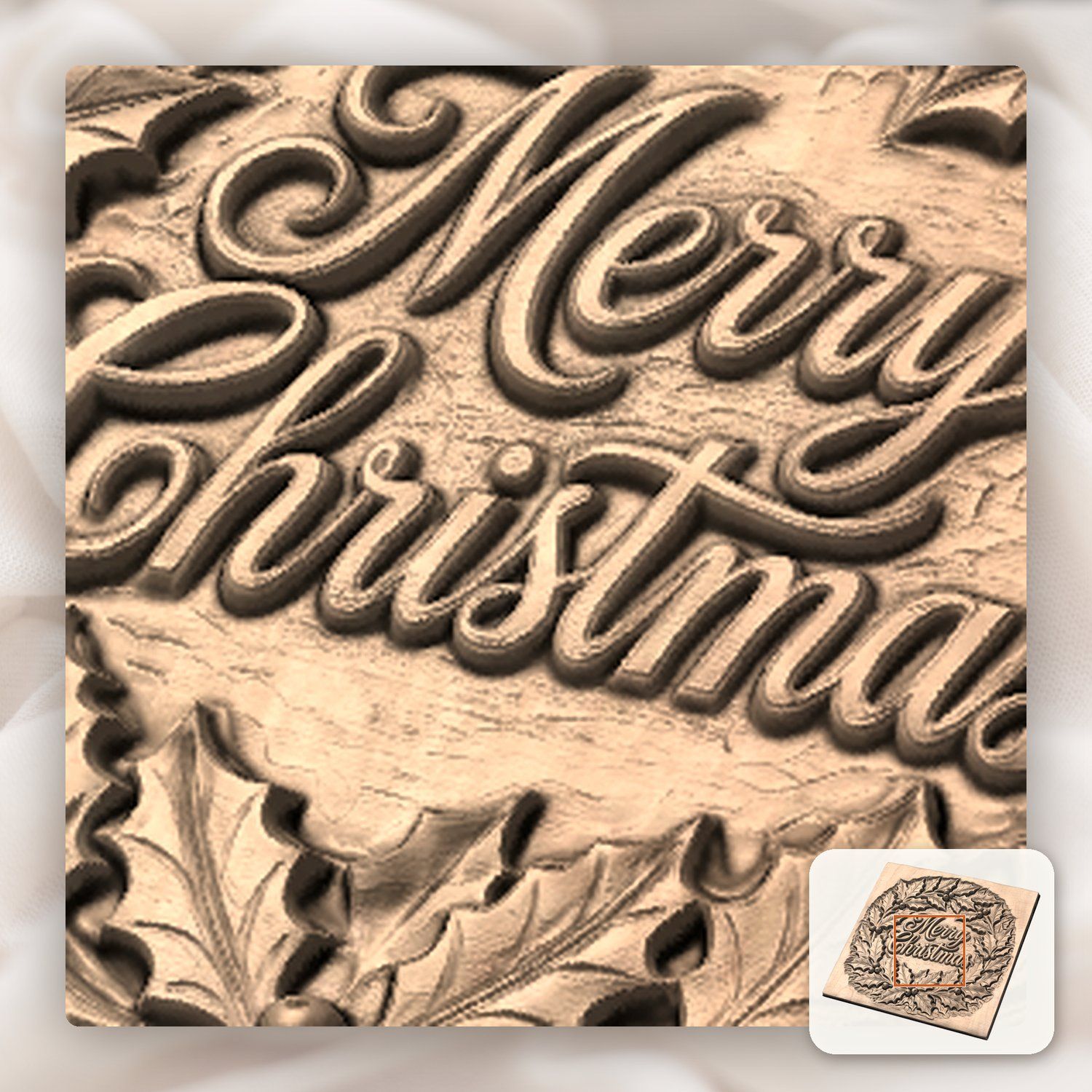 Christmas Holly Wreath CNC Relief STL bas-relief STL — view 9