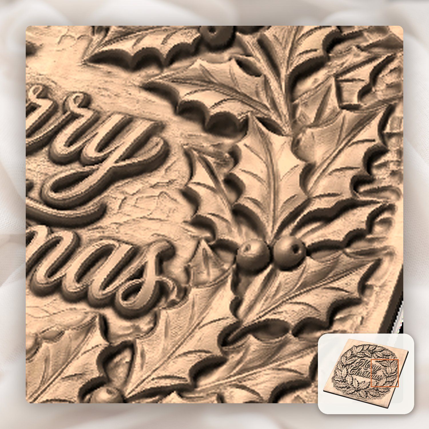 Christmas Holly Wreath CNC Relief STL bas-relief STL — view 10