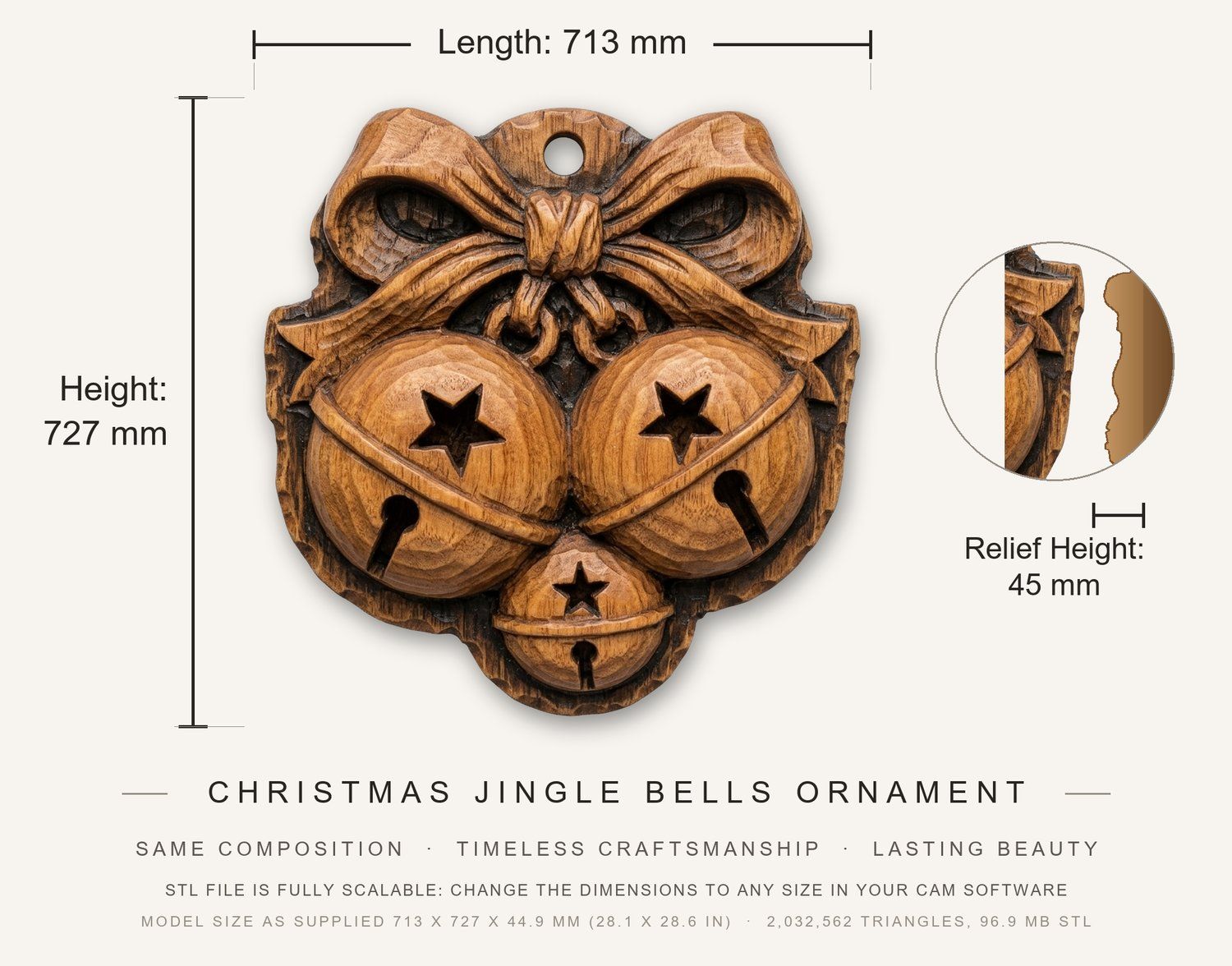 Christmas Jingle Bells Ornament CNC Relief STL bas-relief STL — view 3