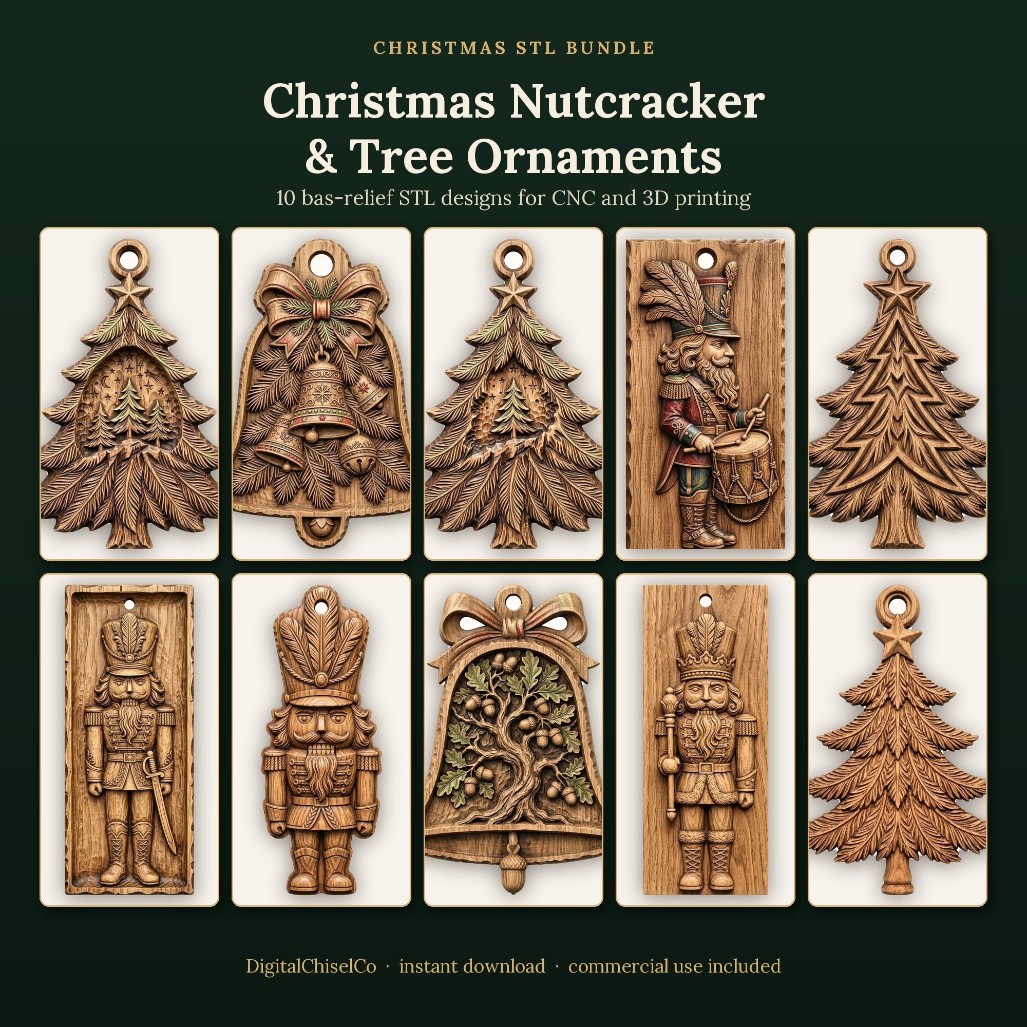Christmas Nutcracker & Tree Ornament CNC Relief STL bas-relief STL design