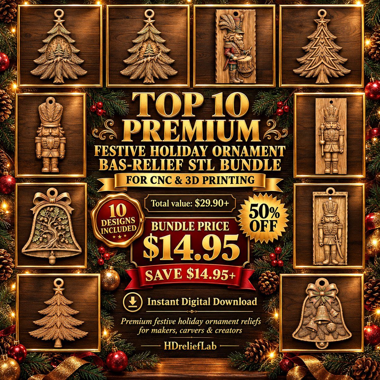Christmas Nutcracker & Tree Ornament CNC Relief STL bas-relief STL design