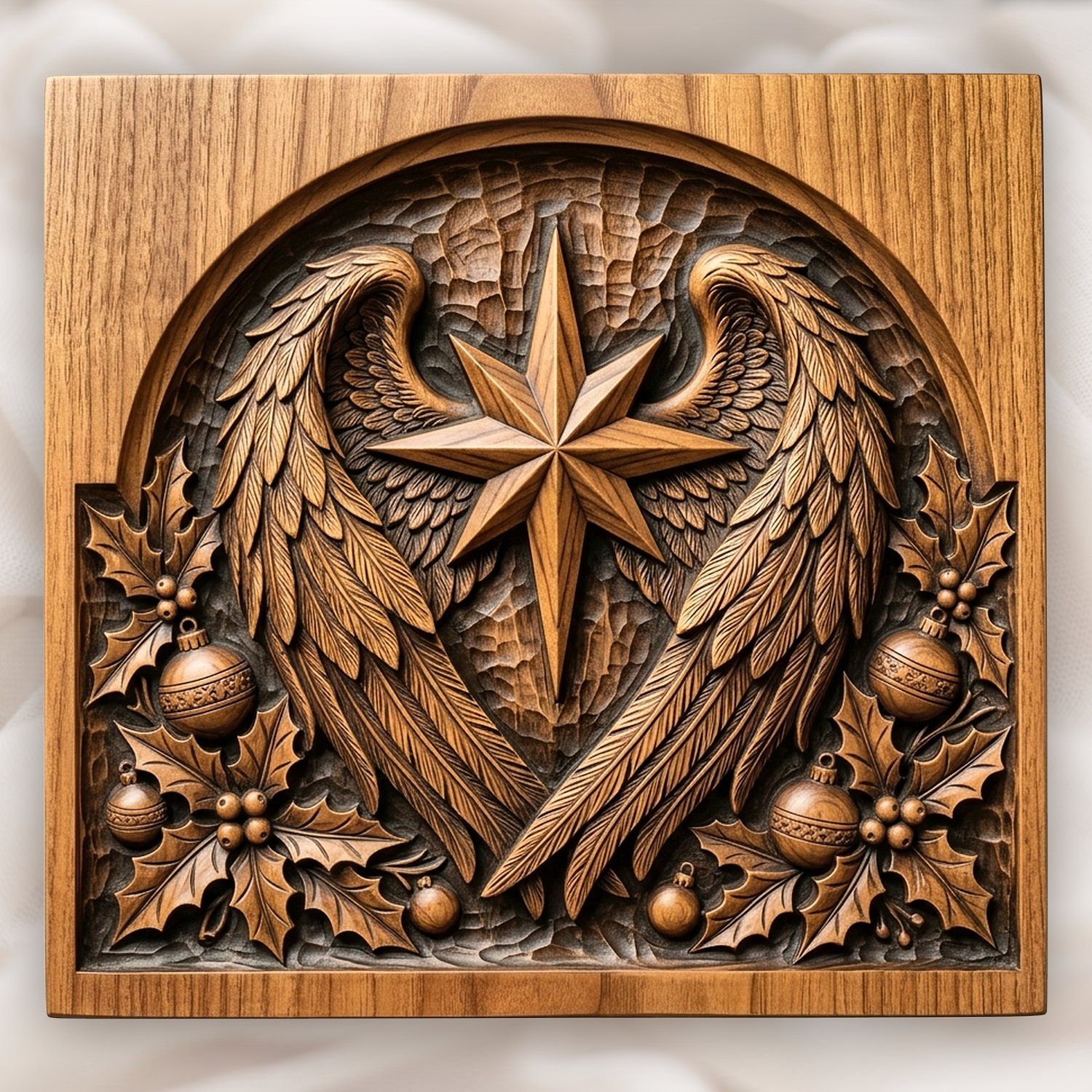 Christmas Star Angel Wings Holly Panel CNC Relief STL bas-relief STL design