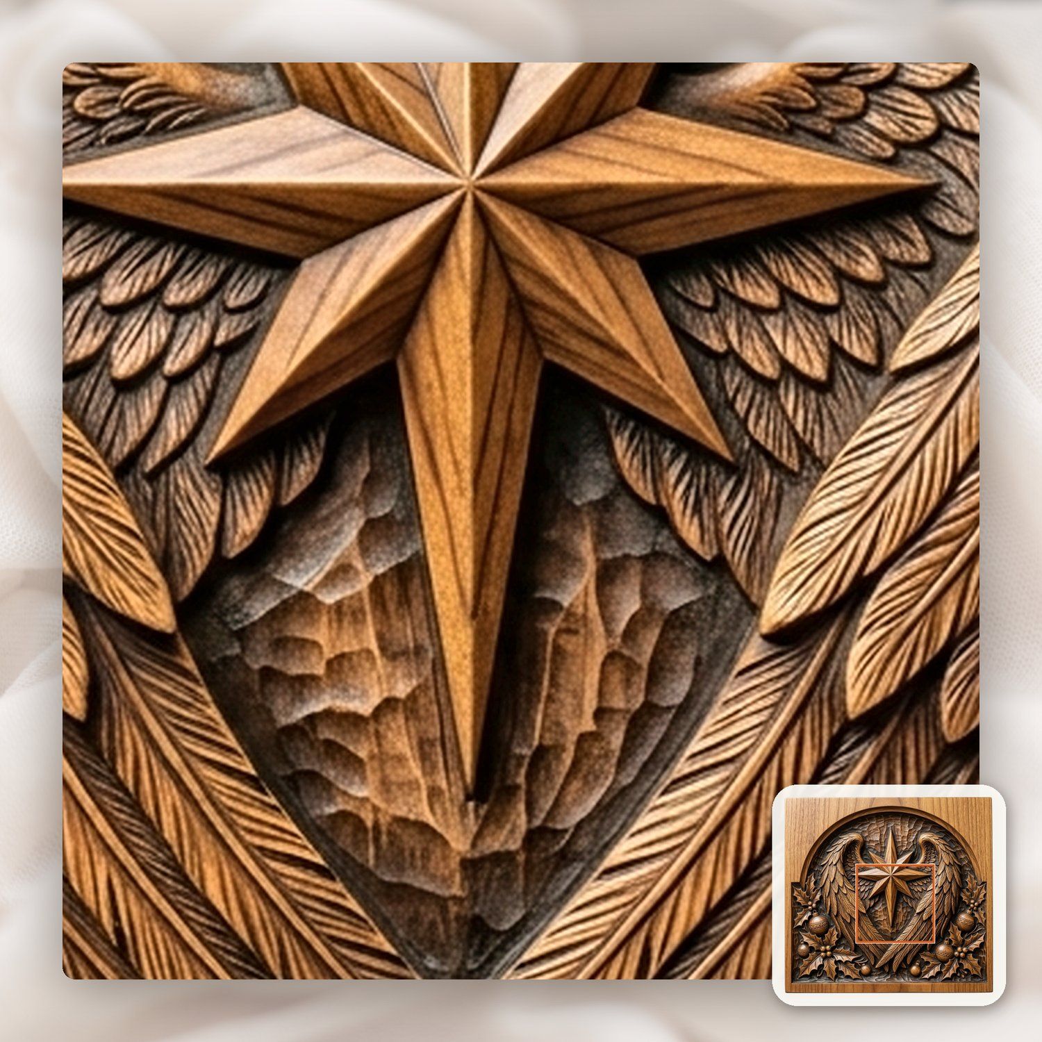 Christmas Star Angel Wings Holly Panel CNC Relief STL bas-relief STL — view 11