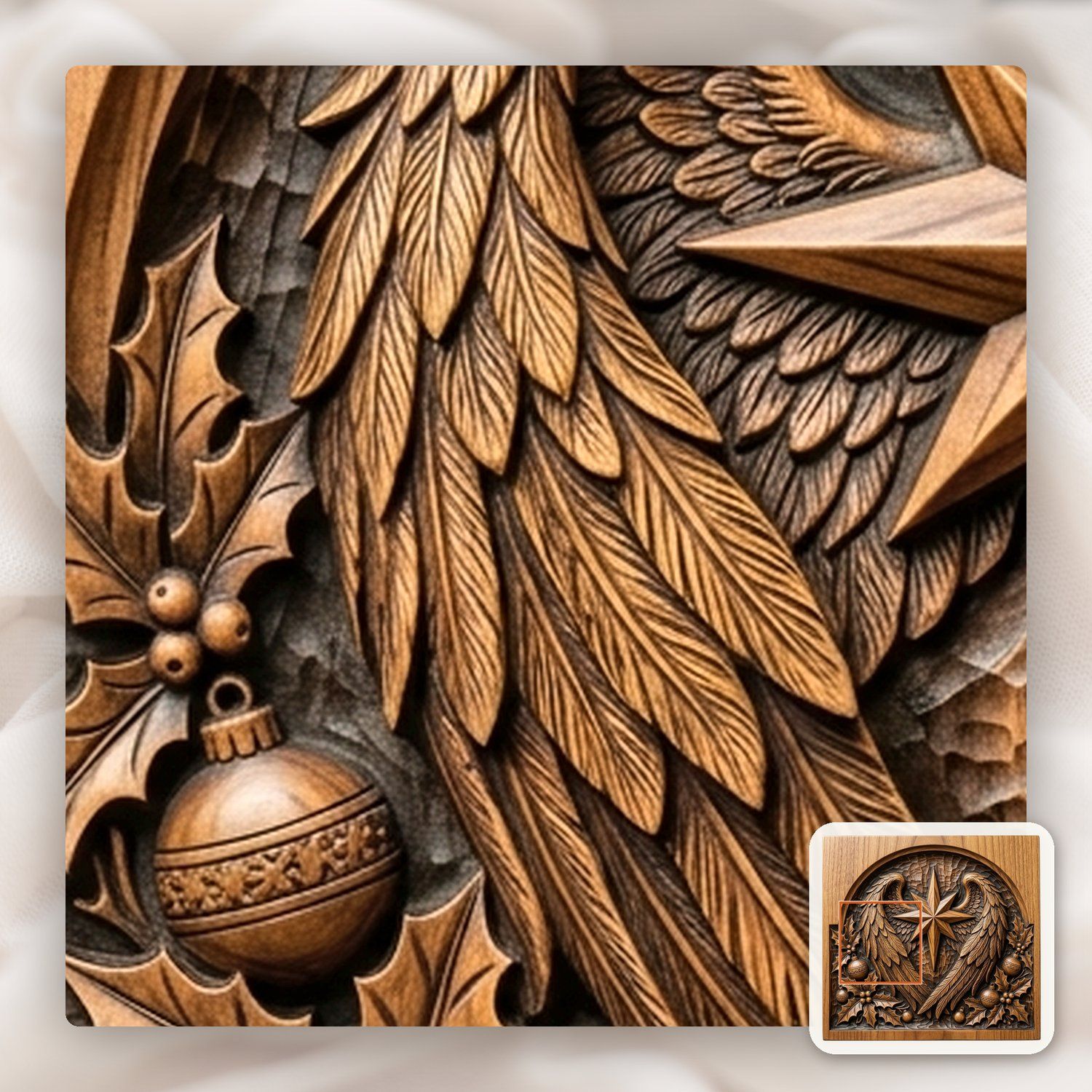 Christmas Star Angel Wings Holly Panel CNC Relief STL bas-relief STL — view 12