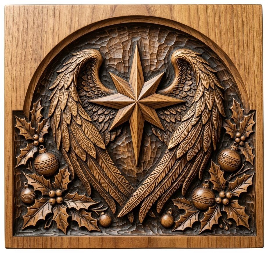 Christmas Star Angel Wings Holly Panel CNC Relief STL bas-relief STL — view 14
