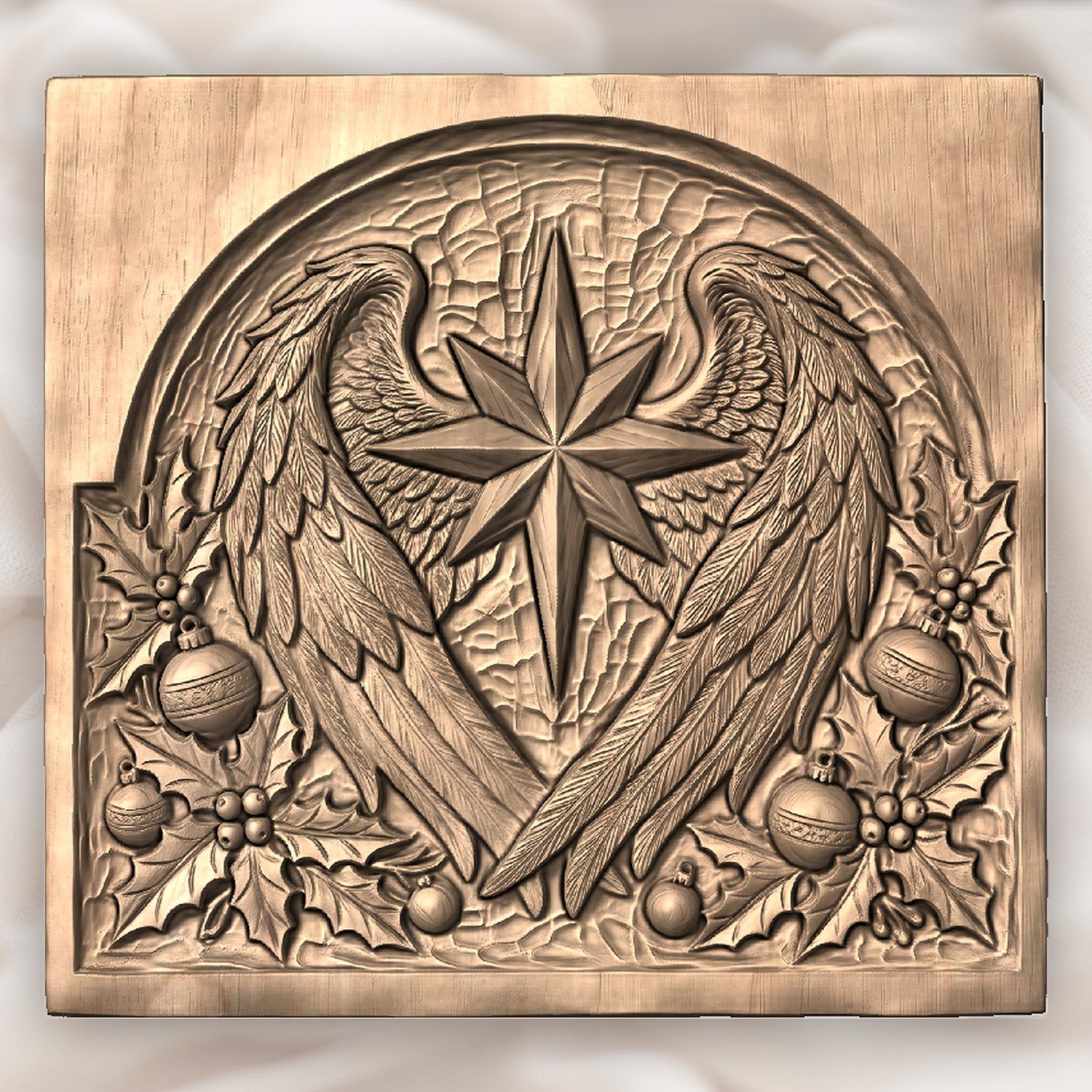 Christmas Star Angel Wings Holly Panel CNC Relief STL bas-relief STL — view 4