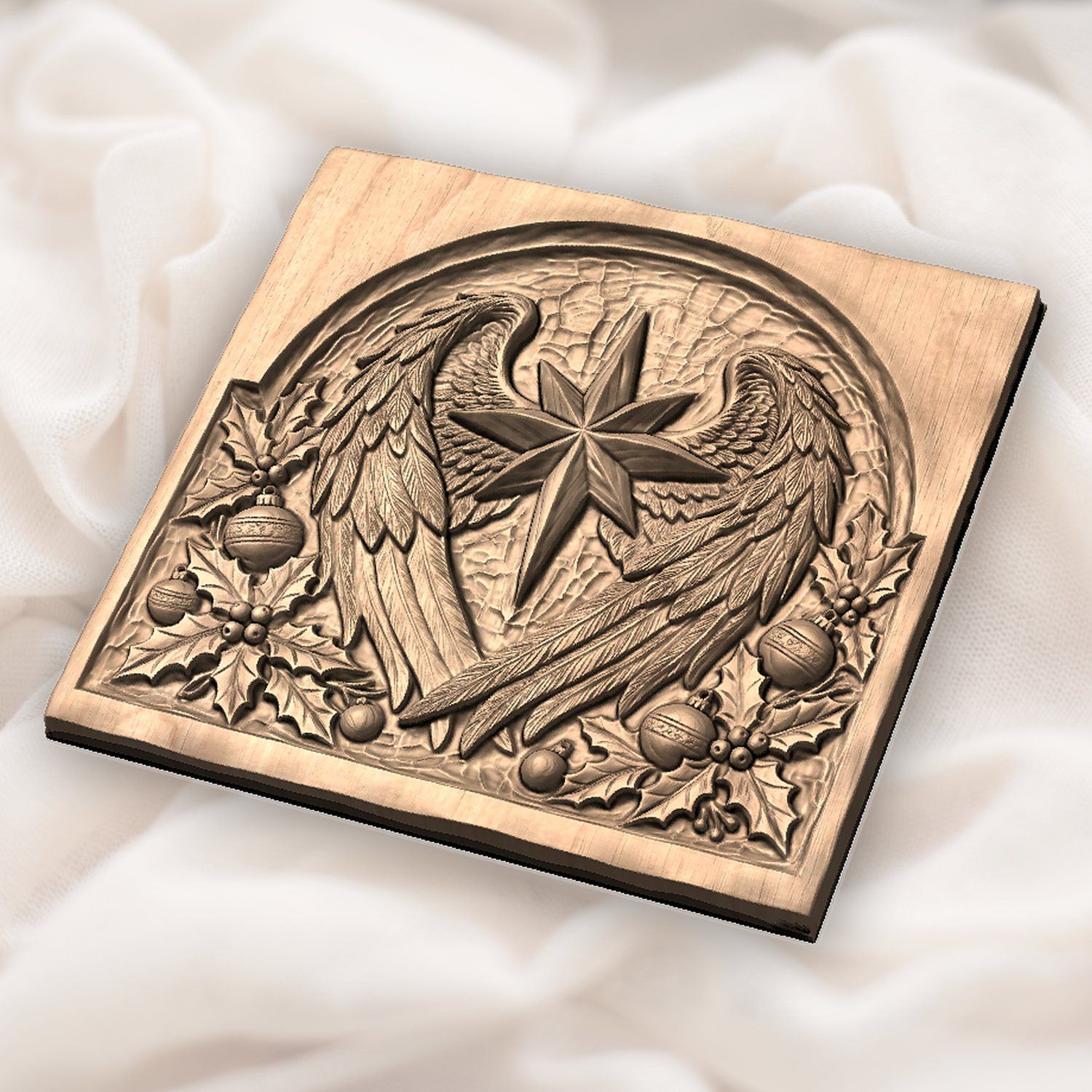 Christmas Star Angel Wings Holly Panel CNC Relief STL bas-relief STL — view 5