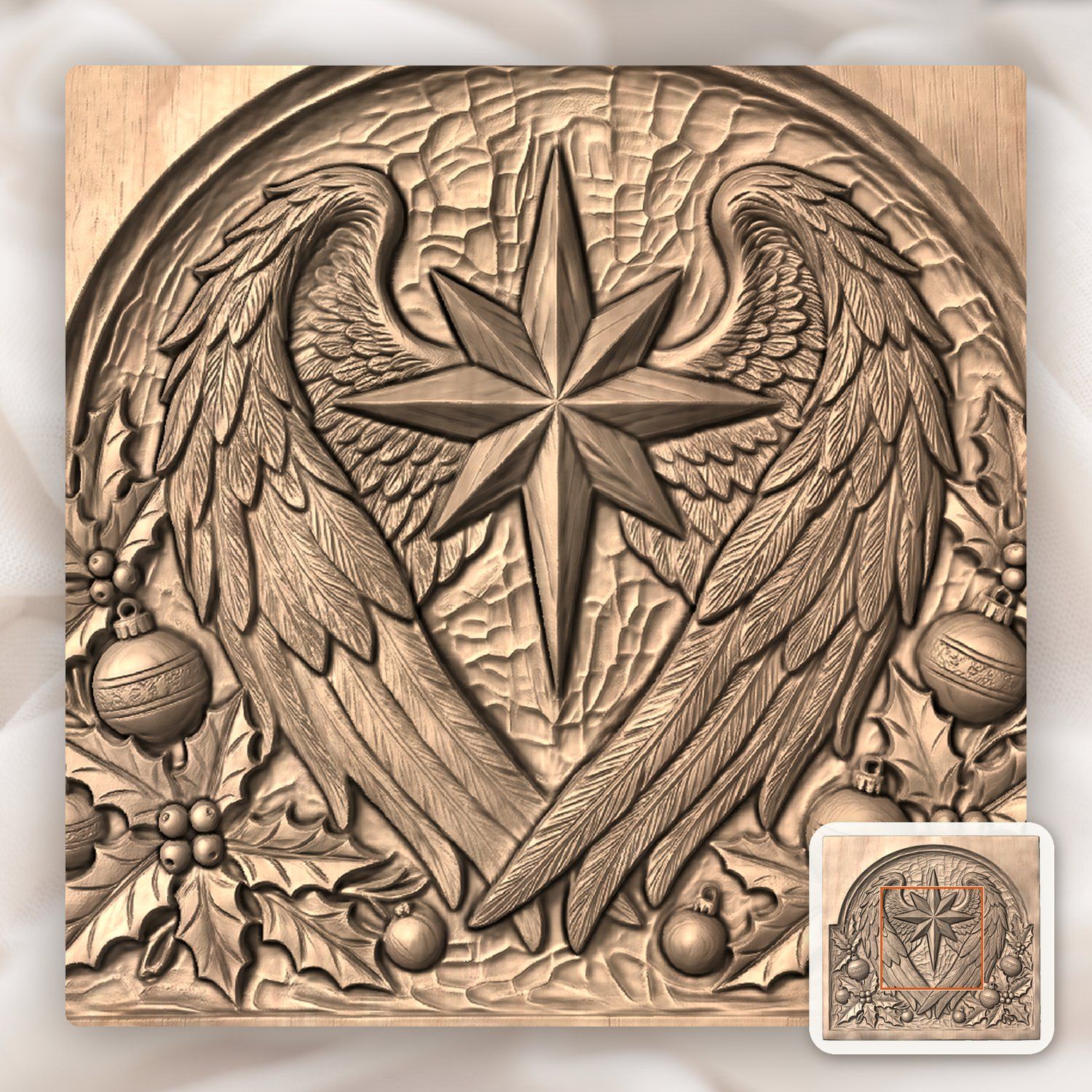 Christmas Star Angel Wings Holly Panel CNC Relief STL bas-relief STL — view 6