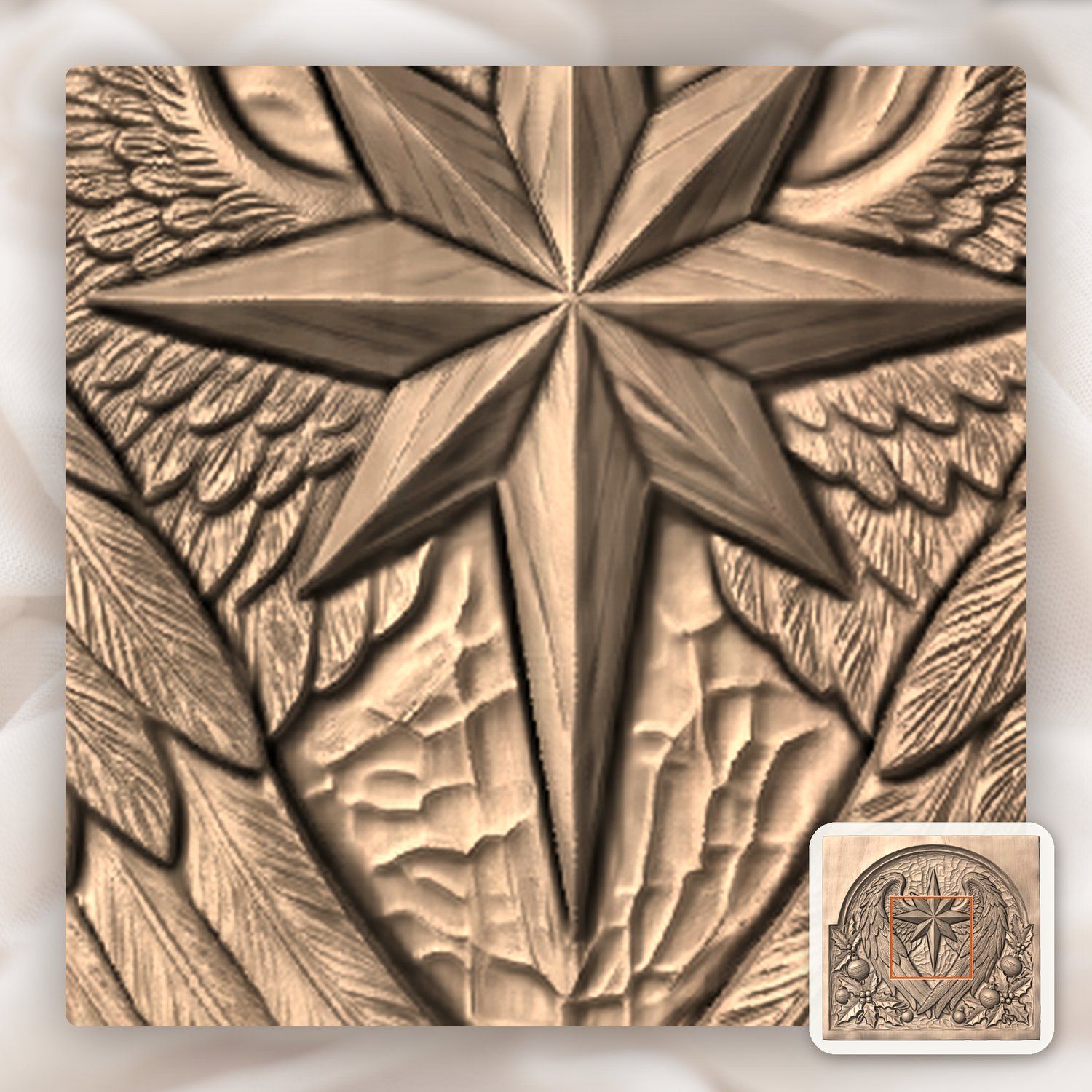 Christmas Star Angel Wings Holly Panel CNC Relief STL bas-relief STL — view 7