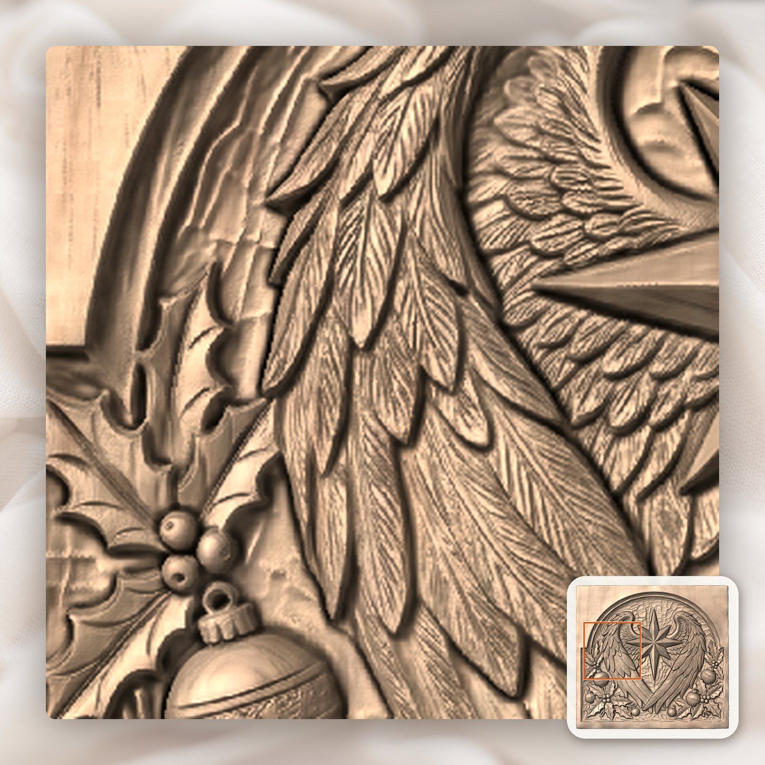 Christmas Star Angel Wings Holly Panel CNC Relief STL bas-relief STL — view 8