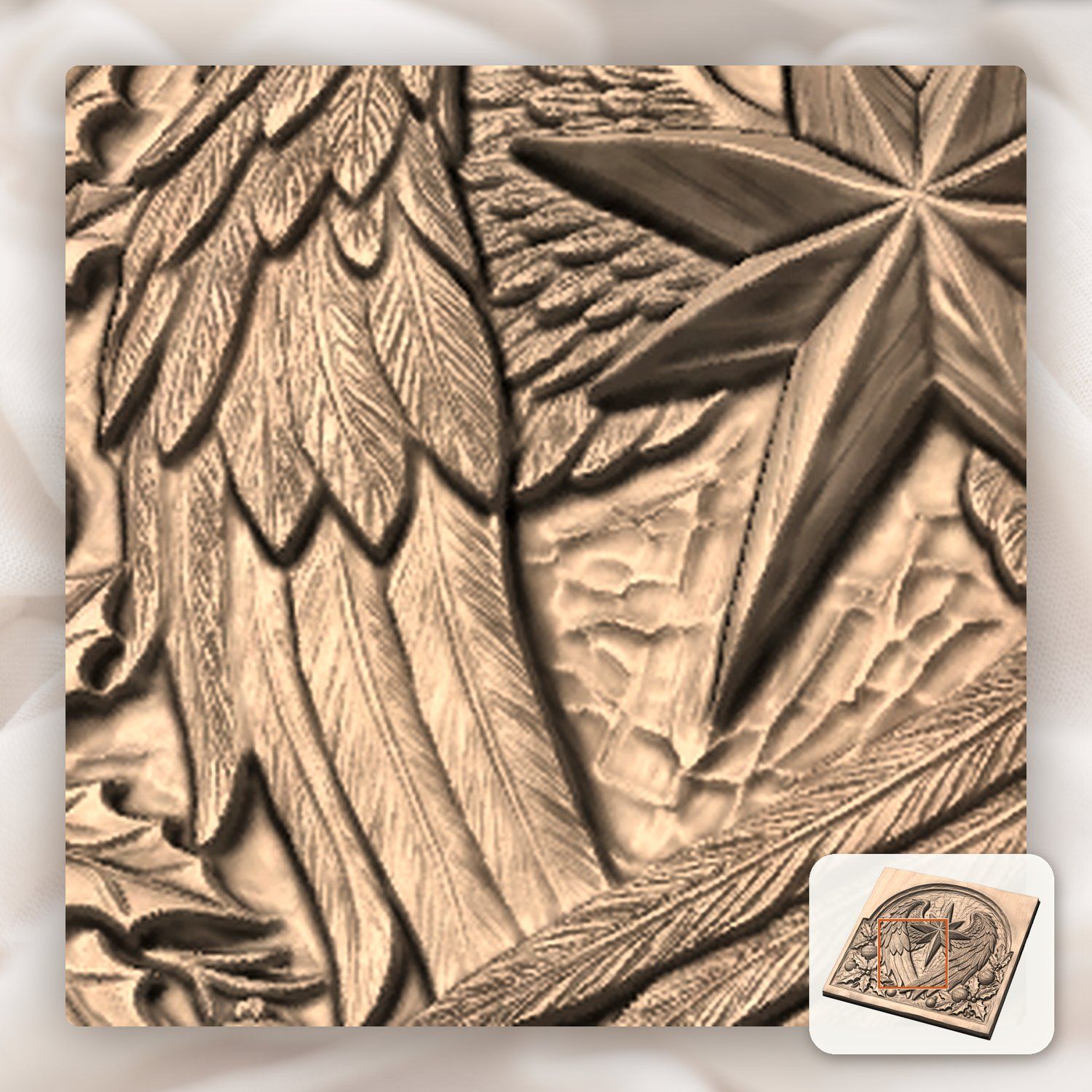 Christmas Star Angel Wings Holly Panel CNC Relief STL bas-relief STL — view 9