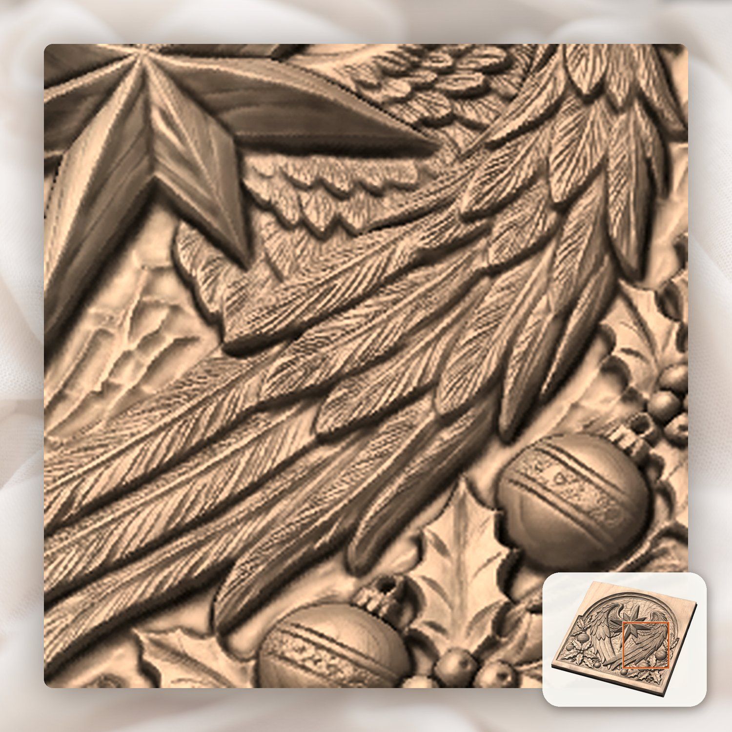 Christmas Star Angel Wings Holly Panel CNC Relief STL bas-relief STL — view 10