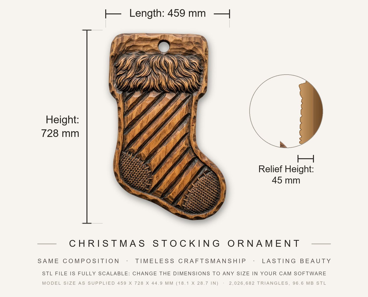 Christmas Stocking Ornament CNC Relief STL bas-relief STL — view 12