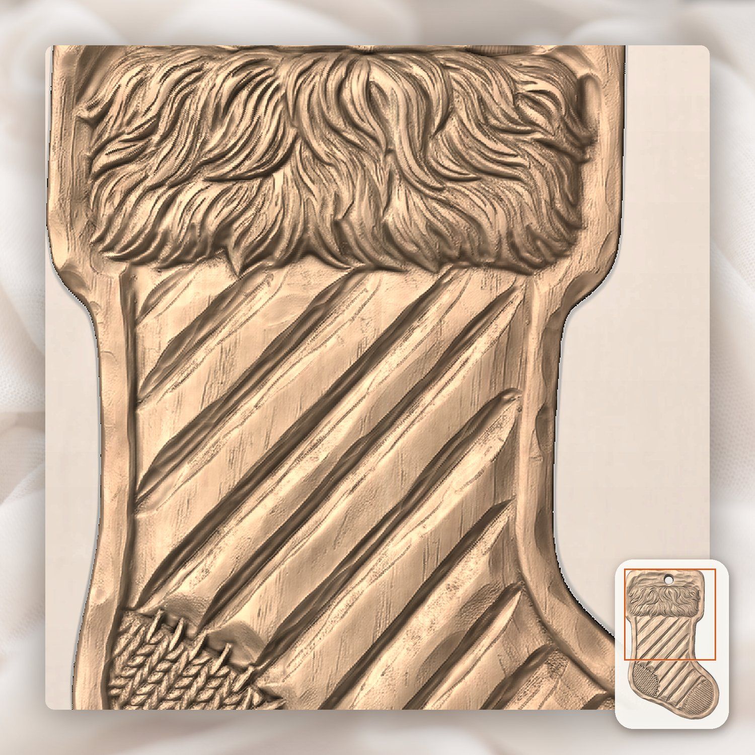 Christmas Stocking Ornament CNC Relief STL bas-relief STL — view 5