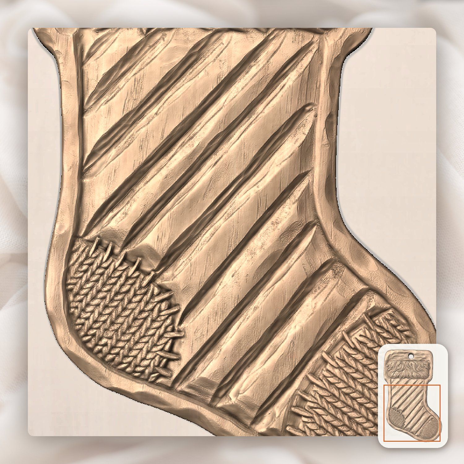 Christmas Stocking Ornament CNC Relief STL bas-relief STL — view 6