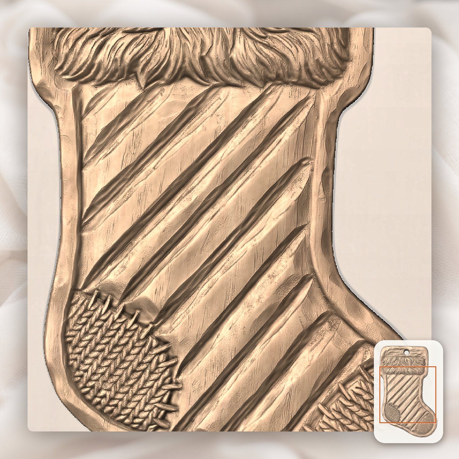 Christmas Stocking Ornament CNC Relief STL bas-relief STL — view 7