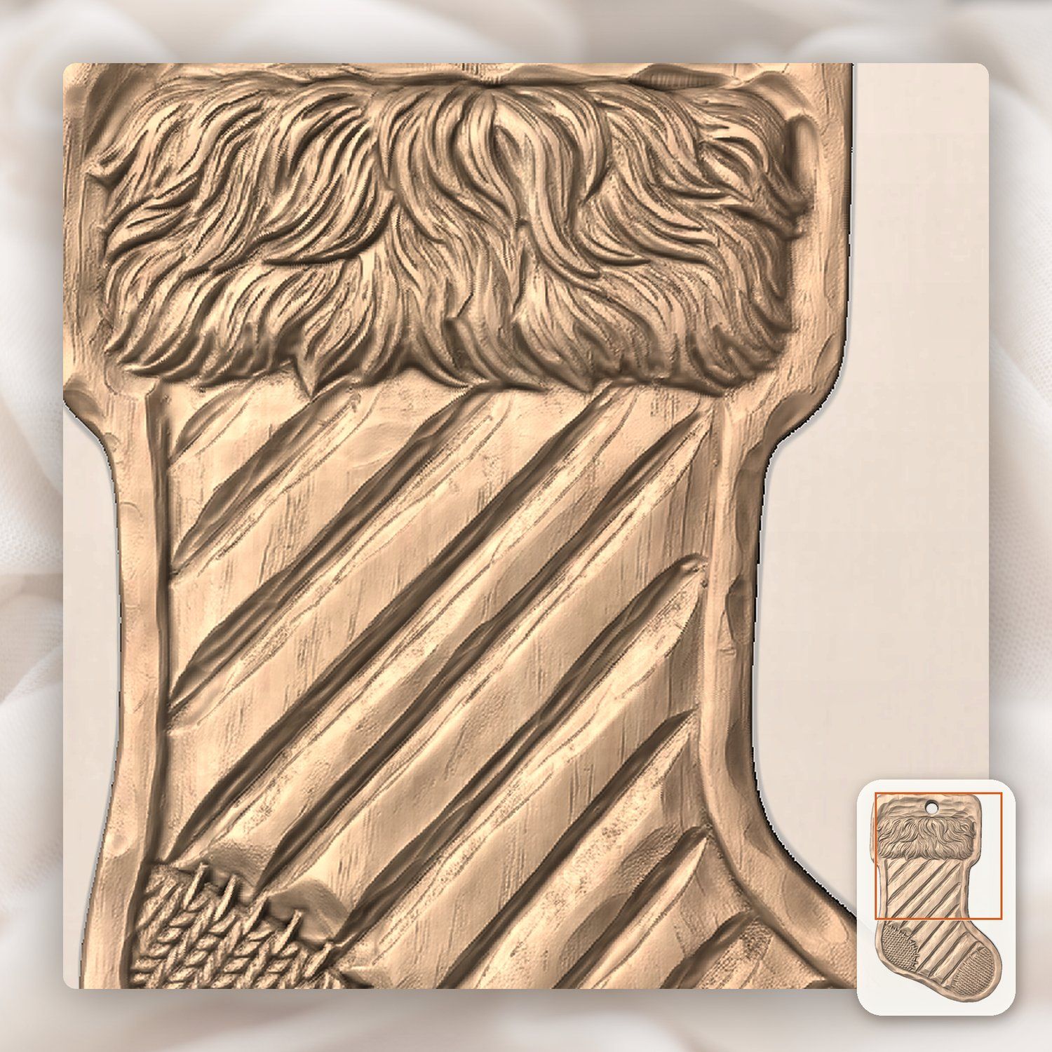 Christmas Stocking Ornament CNC Relief STL bas-relief STL — view 8