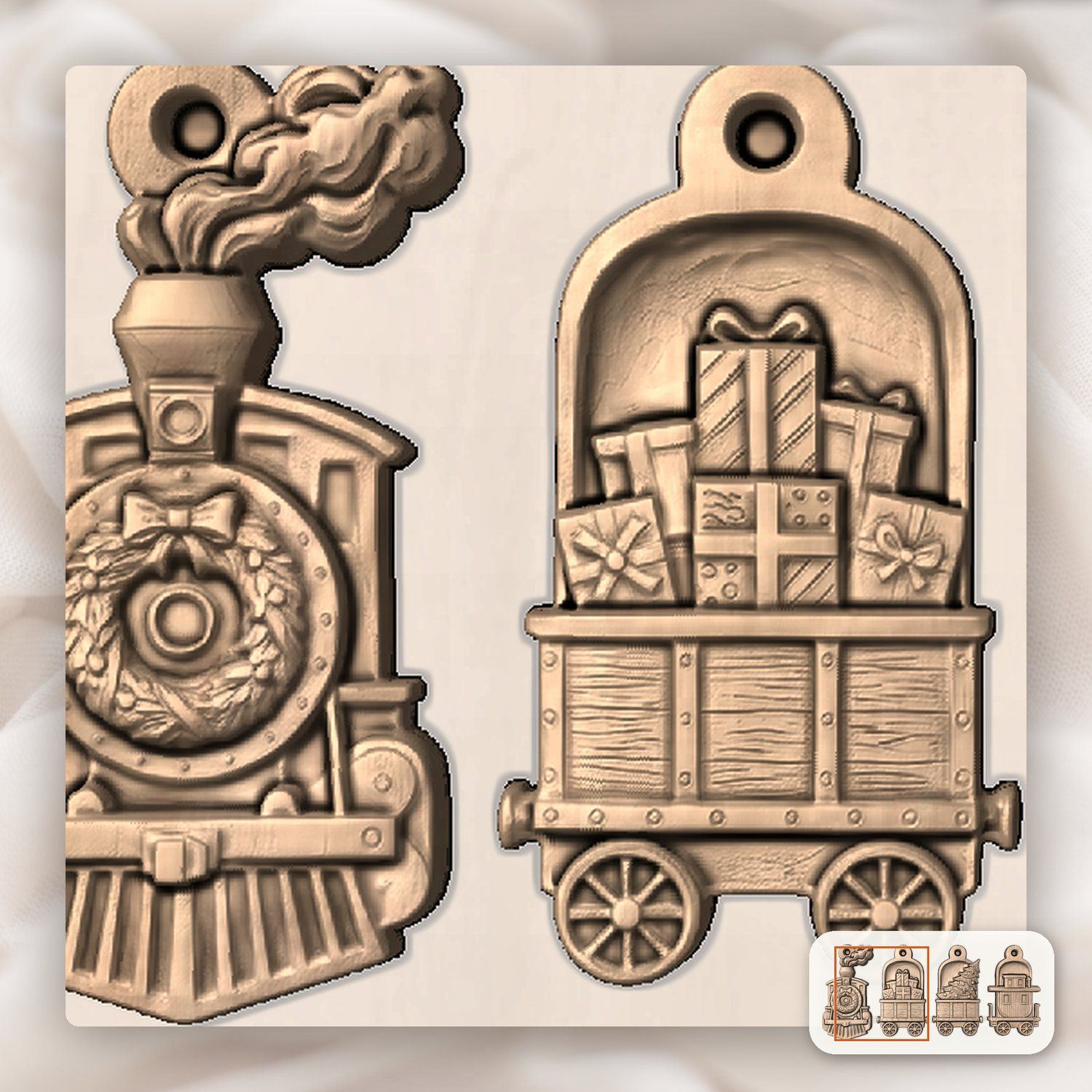 Christmas Train Ornaments CNC Relief STL bas-relief STL — view 10