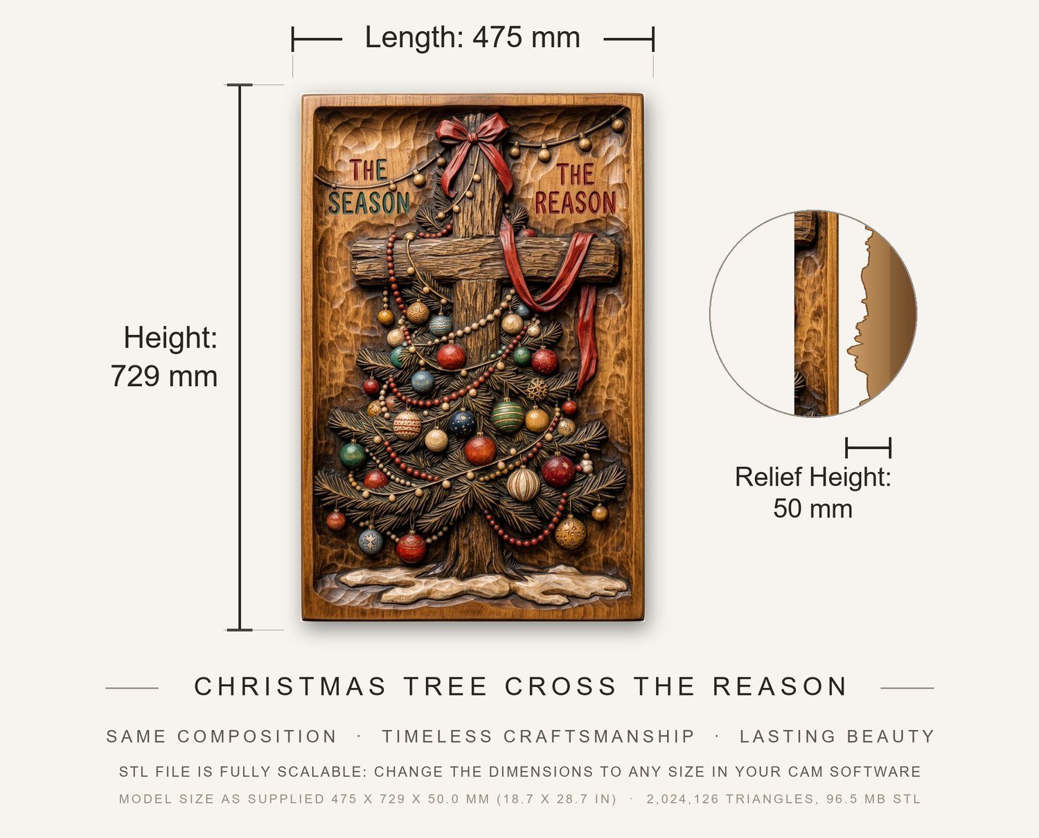 Christmas Tree Cross The Reason CNC Relief STL bas-relief STL — view 3