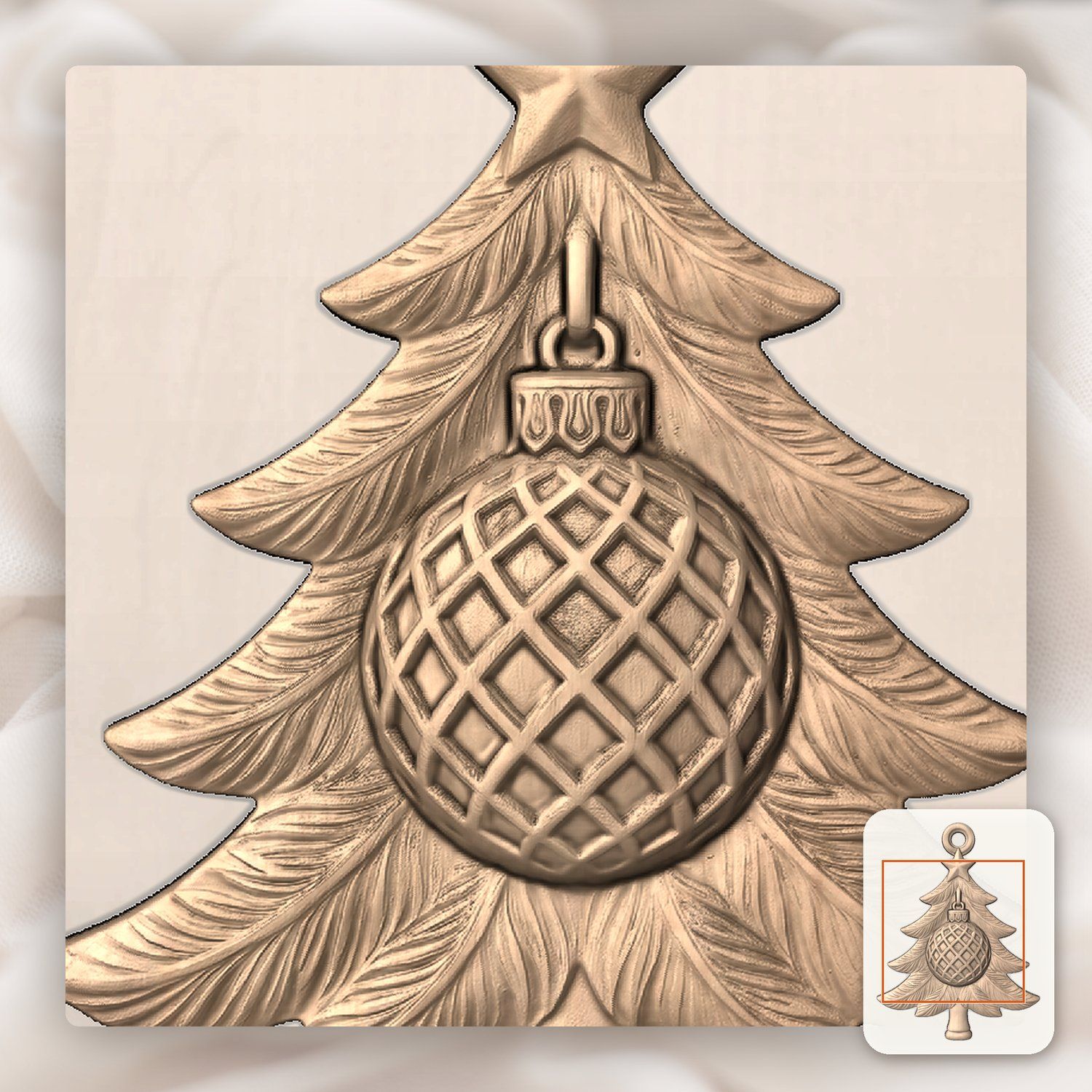 Christmas Tree Diamond Bauble Ornament CNC Relief STL bas-relief STL — view 7