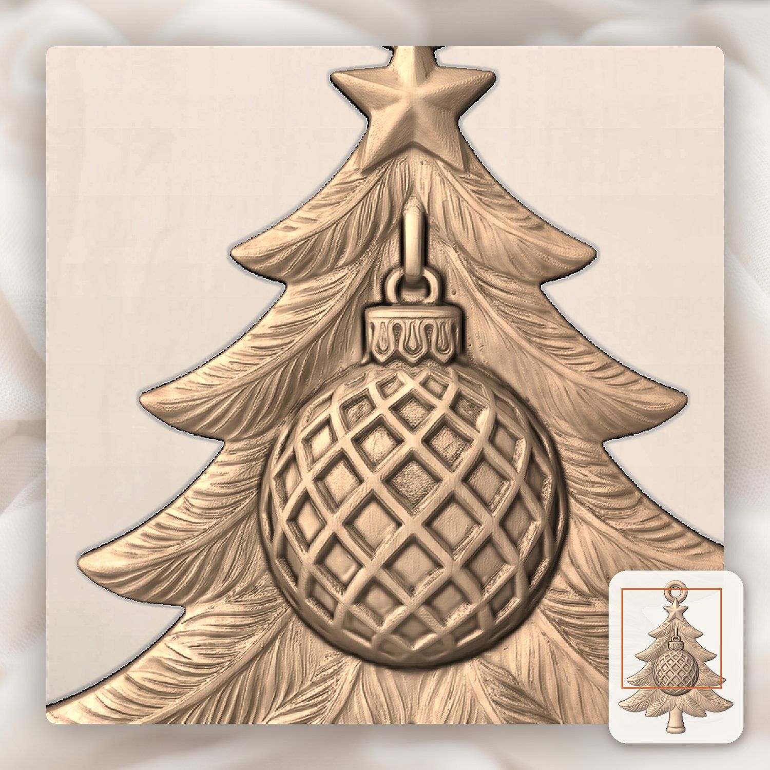 Christmas Tree Diamond Bauble Ornament CNC Relief STL bas-relief STL — view 10