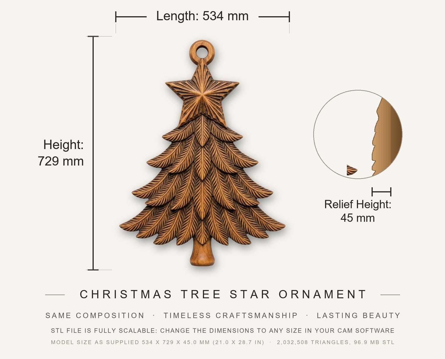 Christmas Tree Star Ornament CNC Relief STL bas-relief STL — view 3