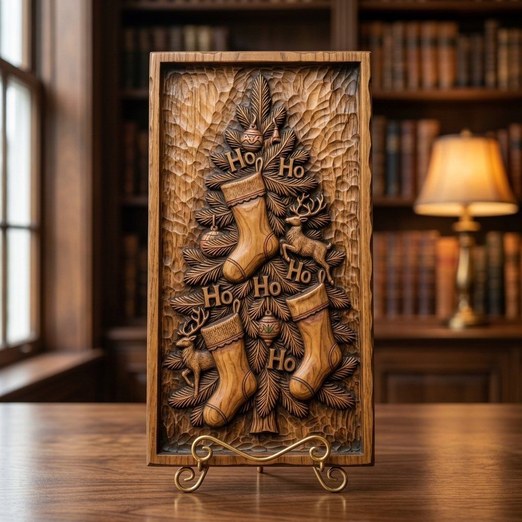 Christmas Tree Stockings CNC Relief STL bas-relief STL — view 3