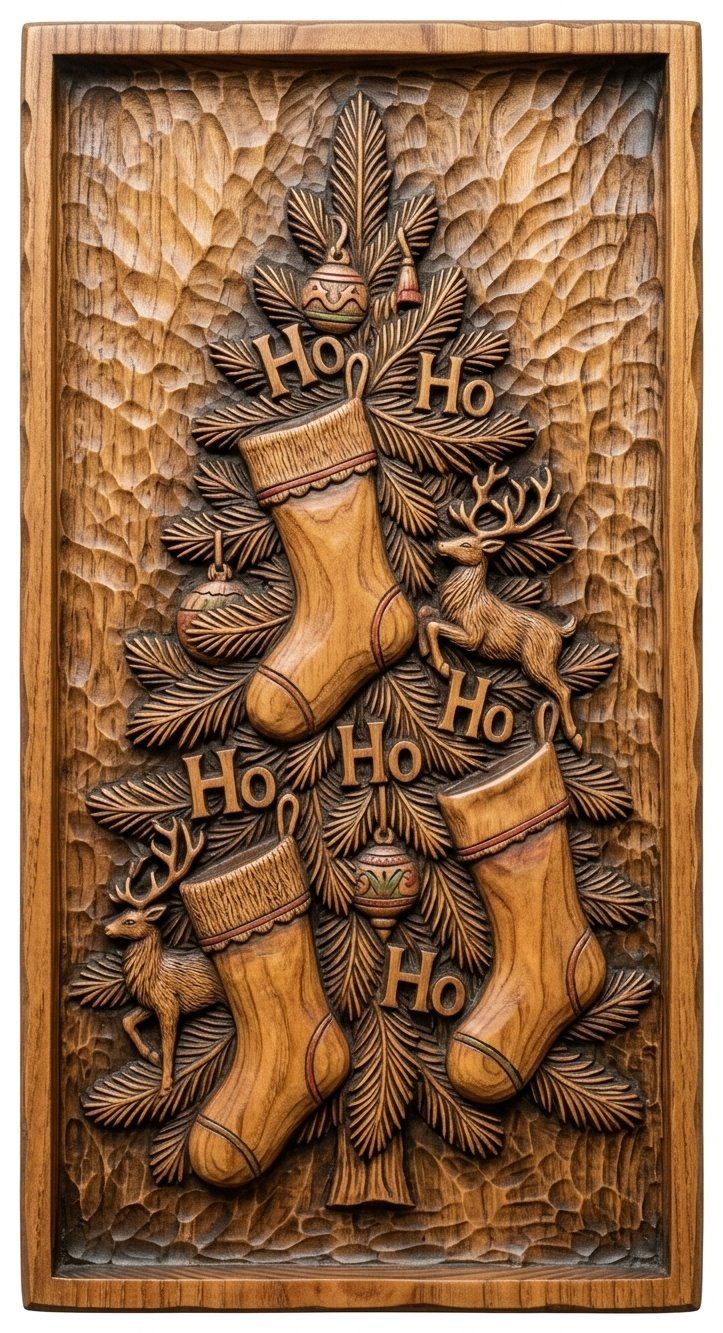 Christmas Tree Stockings CNC Relief STL bas-relief STL — view 14
